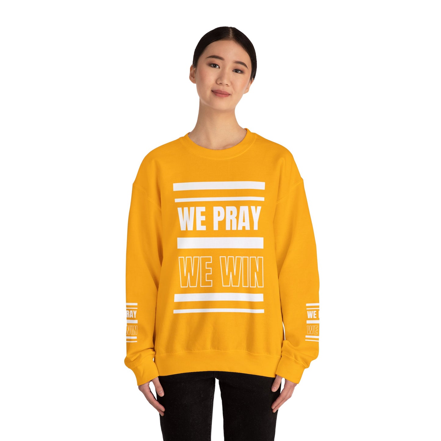 Inspirational 'WE PRAY WE WIN' Logo Crewneck Sweatshirt™ by Novelty Wonders