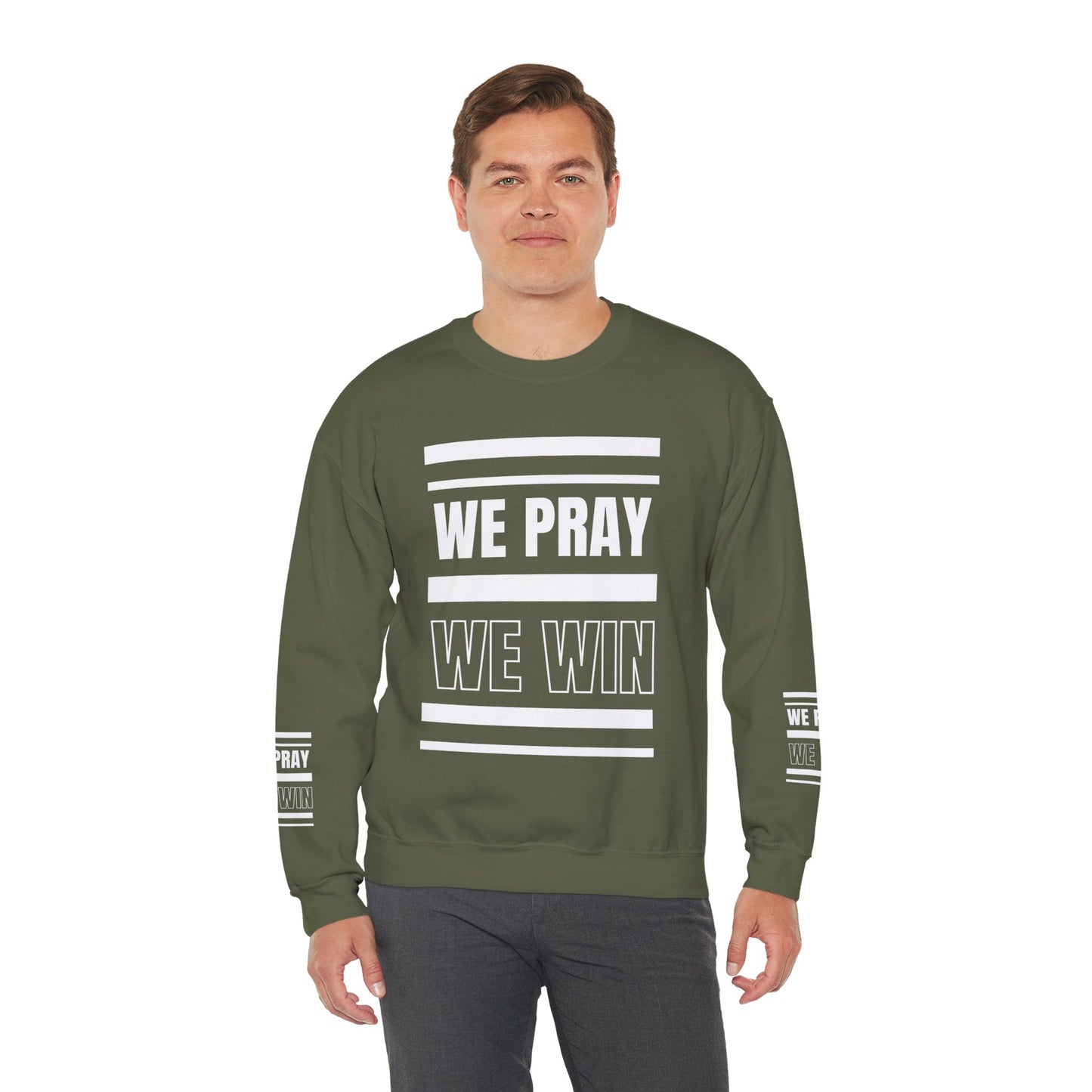 Inspirational 'WE PRAY WE WIN' Logo Crewneck Sweatshirt™ by Novelty Wonders