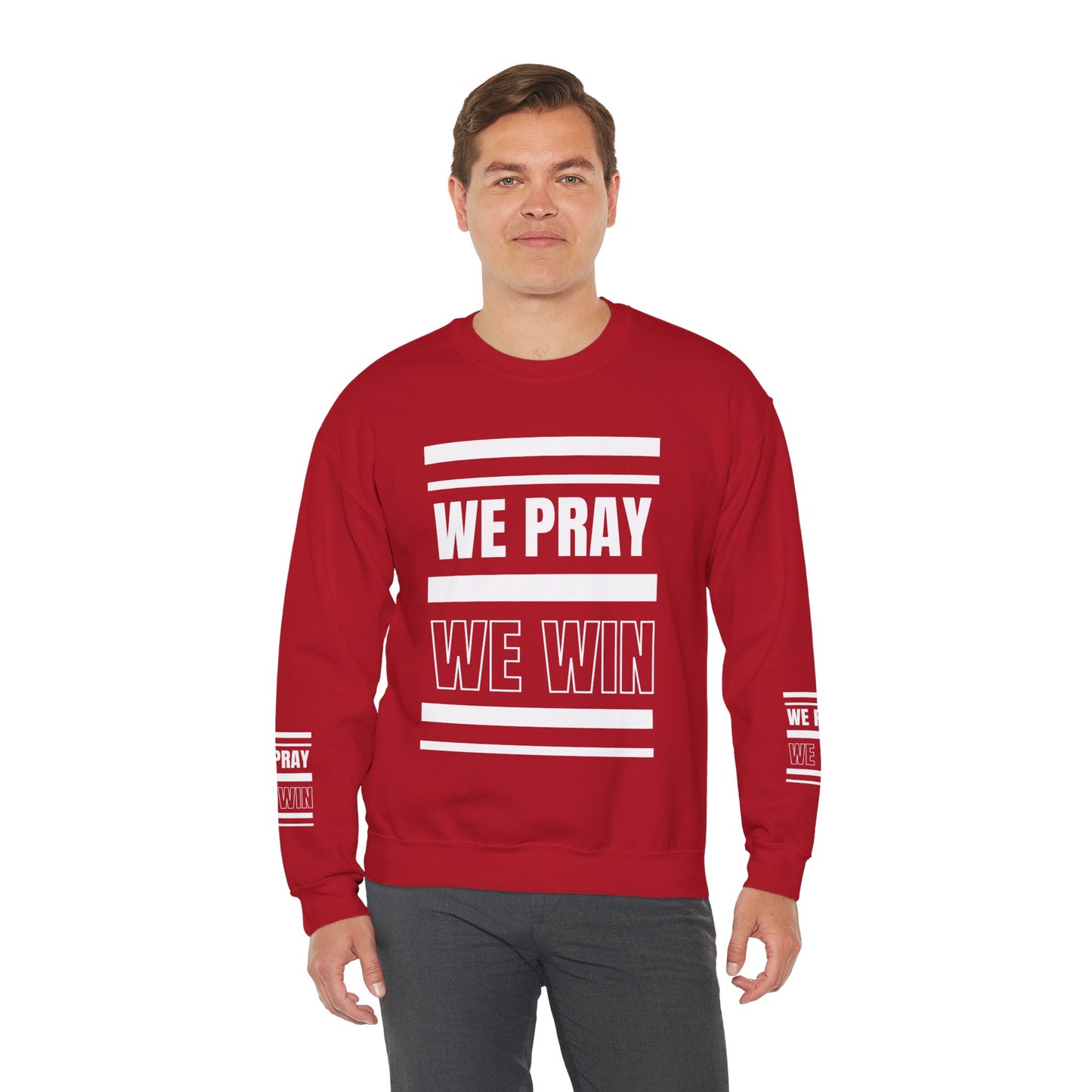 Inspirational 'WE PRAY WE WIN' Logo Crewneck Sweatshirt™ by Novelty Wonders