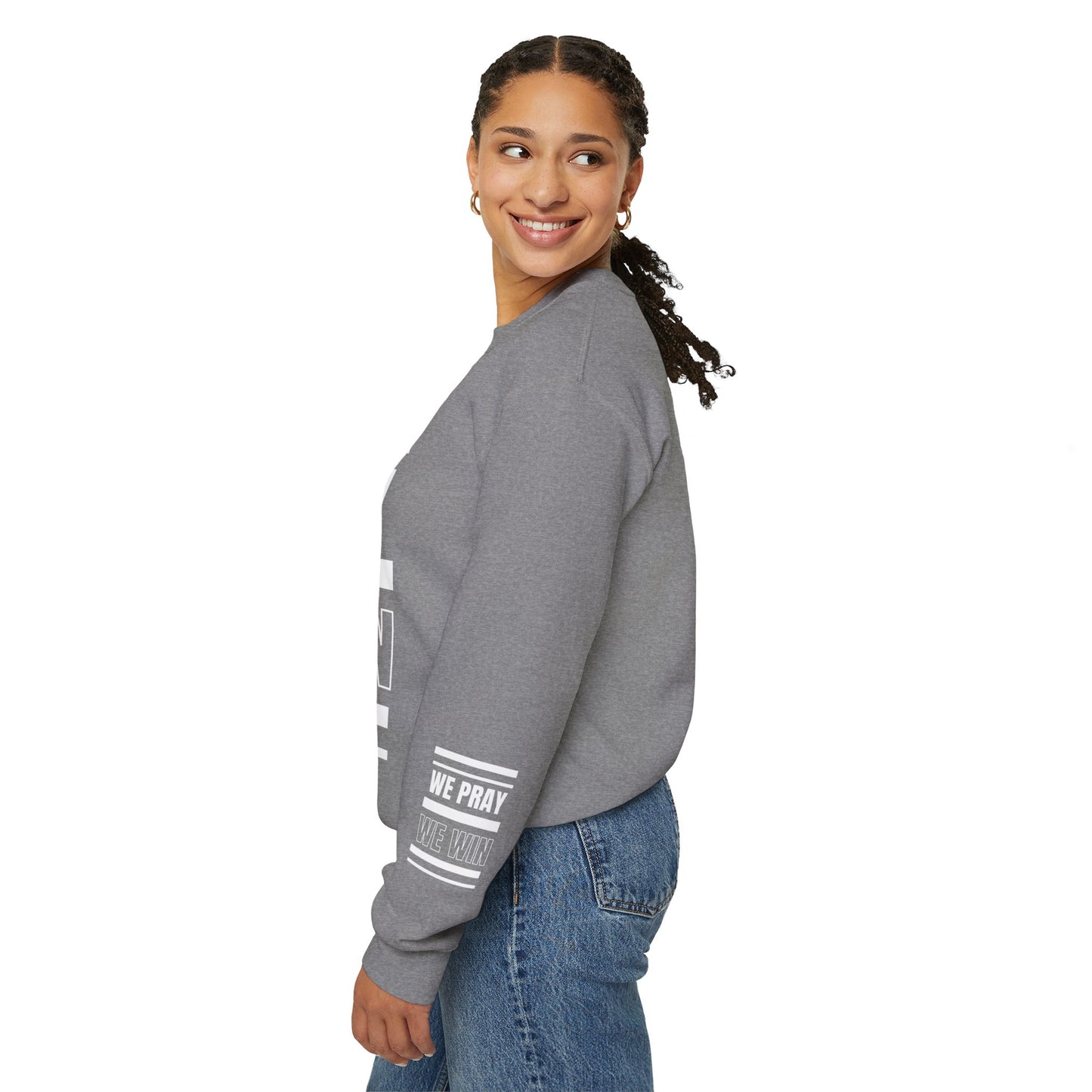 Inspirational 'WE PRAY WE WIN' Logo Crewneck Sweatshirt™ by Novelty Wonders