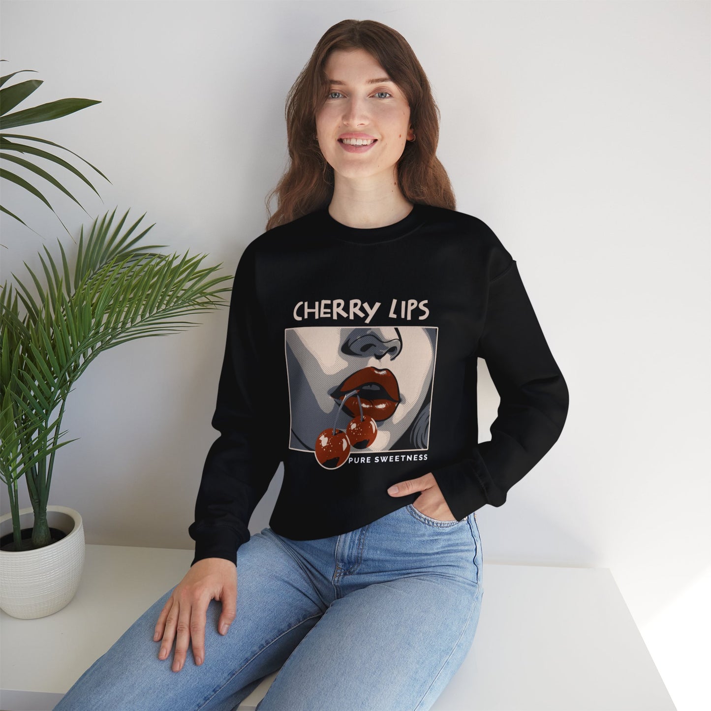 Retro Style 'CHERRY LIPS' Crewneck Sweatshirt™ by Novelty Wonders