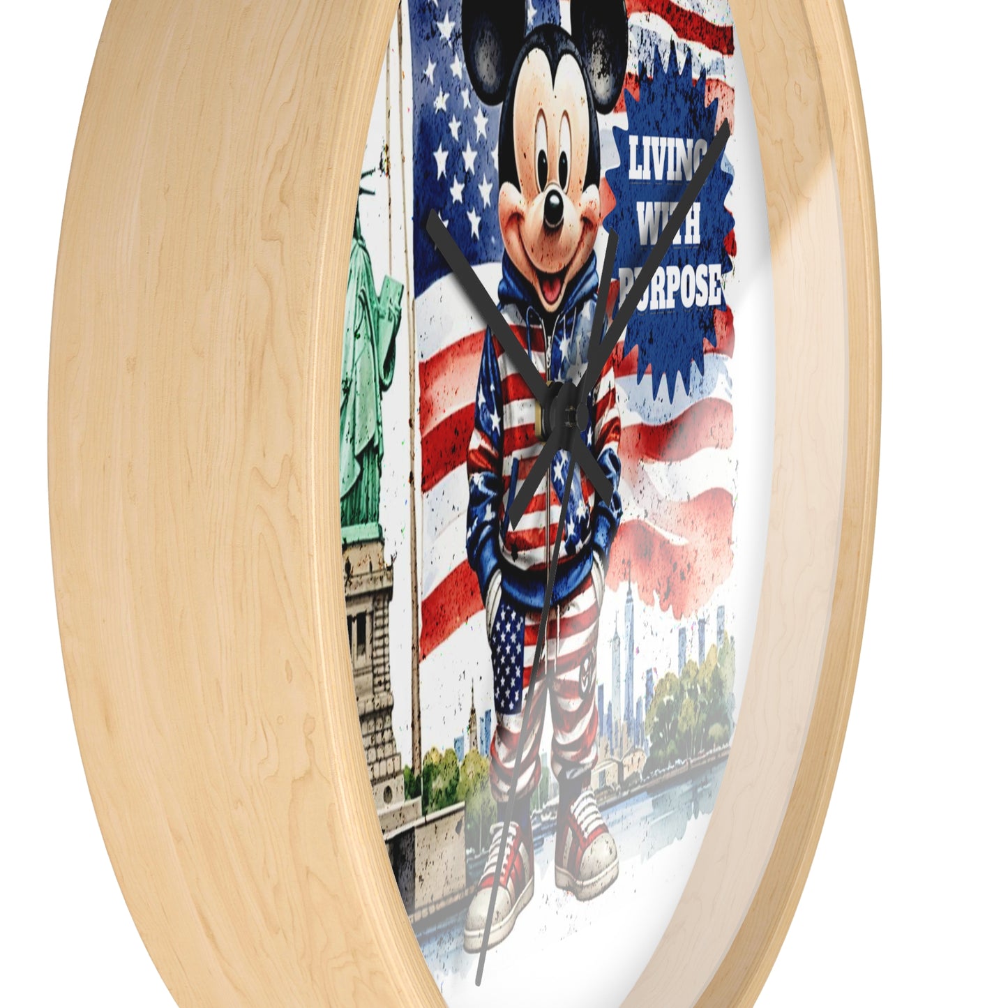 Patriotic Mickey Mouse 'Living With Purpose' Wall Clock - Statue of Liberty & American Flag Design by Novelty Wonders