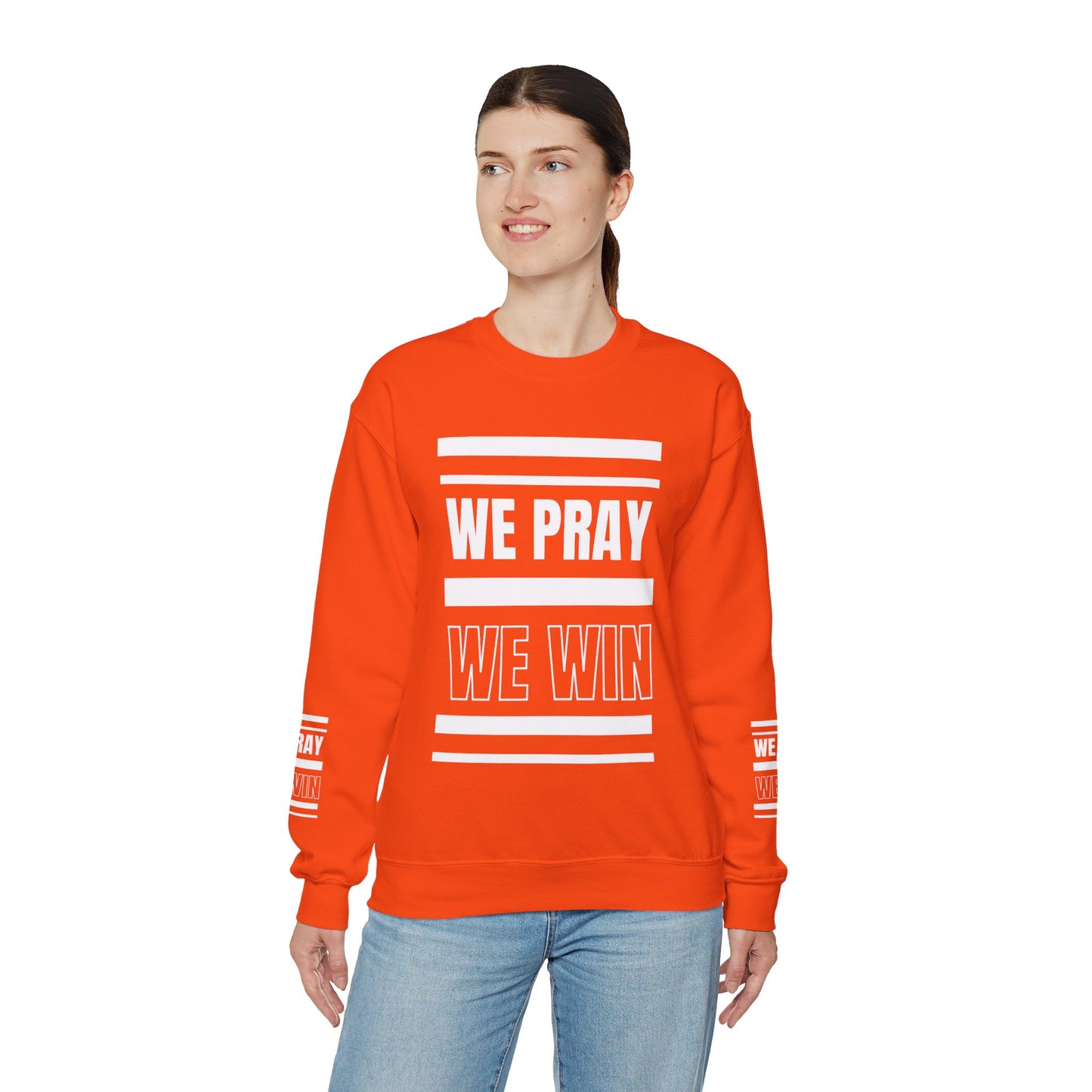 Inspirational 'WE PRAY WE WIN' Logo Crewneck Sweatshirt™ by Novelty Wonders