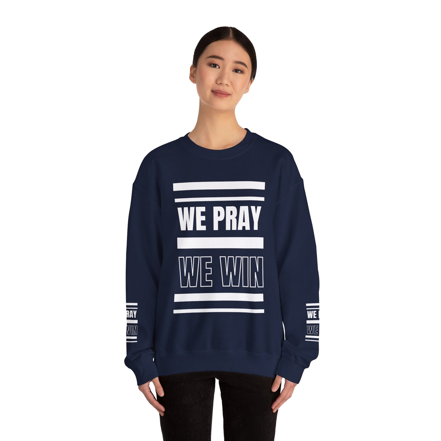 Inspirational 'WE PRAY WE WIN' Logo Crewneck Sweatshirt™ by Novelty Wonders