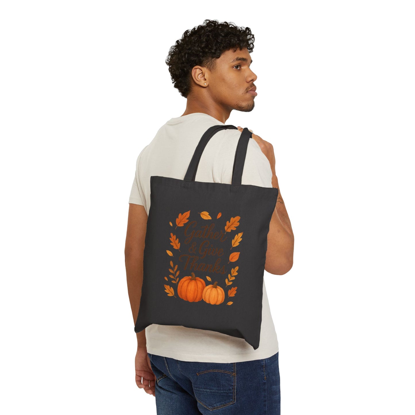 Gather & Give Thanks Pumpkin™ Cotton Canvas Tote Bag | Fall & Thanksgiving Reusable Essentials Bag