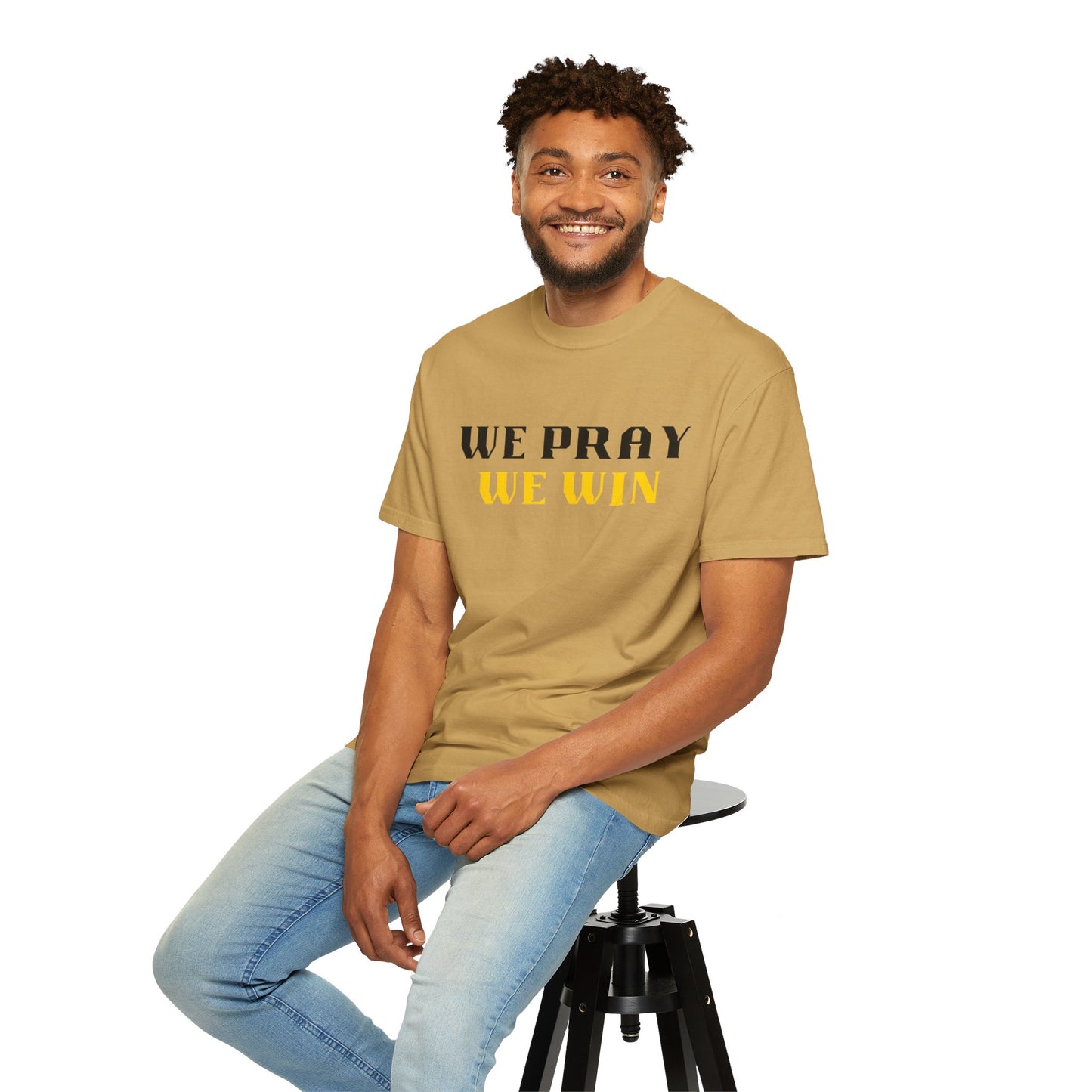 Inspirational 'WE PRAY WE WIN' Garment-Dyed T-Shirt by Novelty Wonders