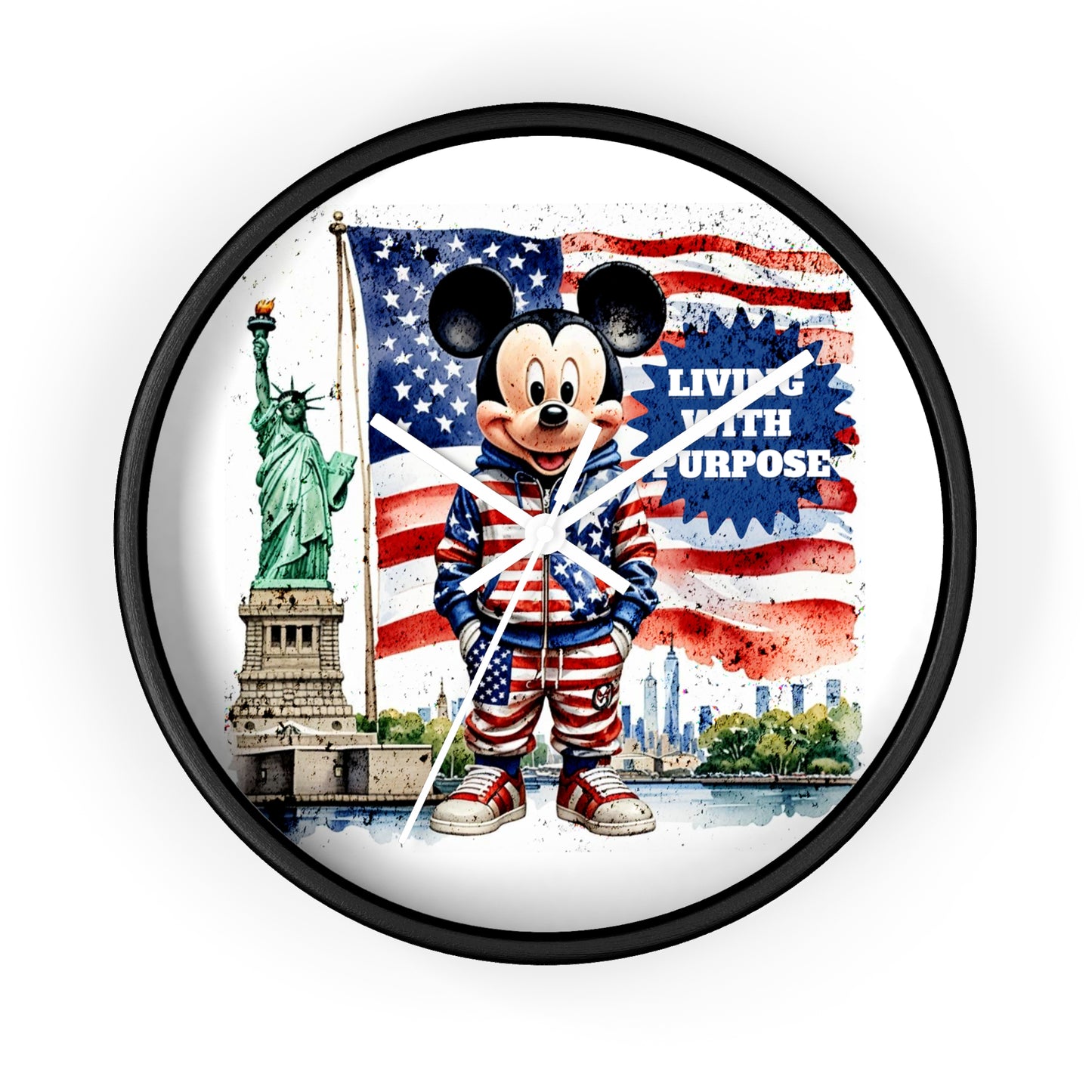 Patriotic Mickey Mouse 'Living With Purpose' Wall Clock - Statue of Liberty & American Flag Design by Novelty Wonders