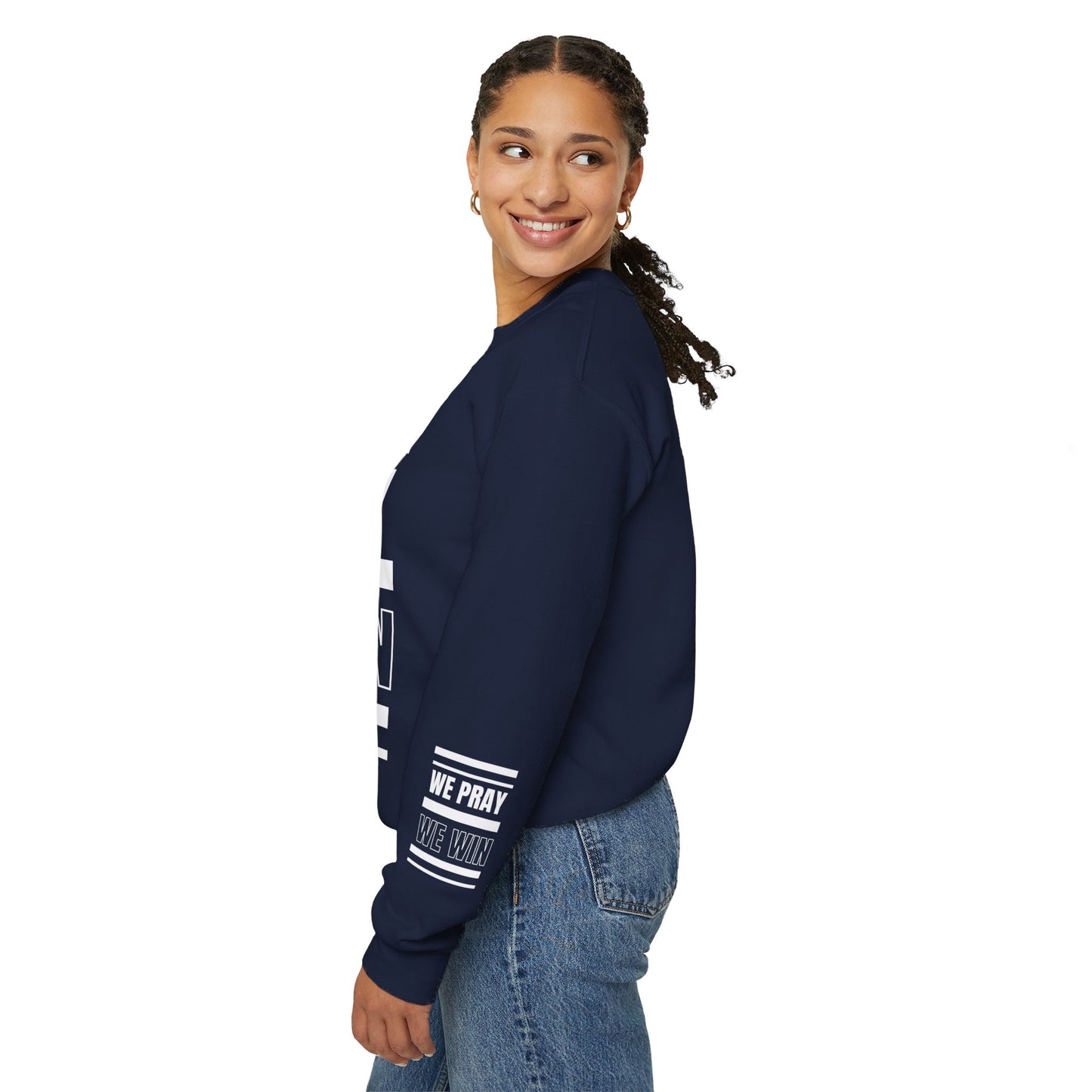 Inspirational 'WE PRAY WE WIN' Logo Crewneck Sweatshirt™ by Novelty Wonders