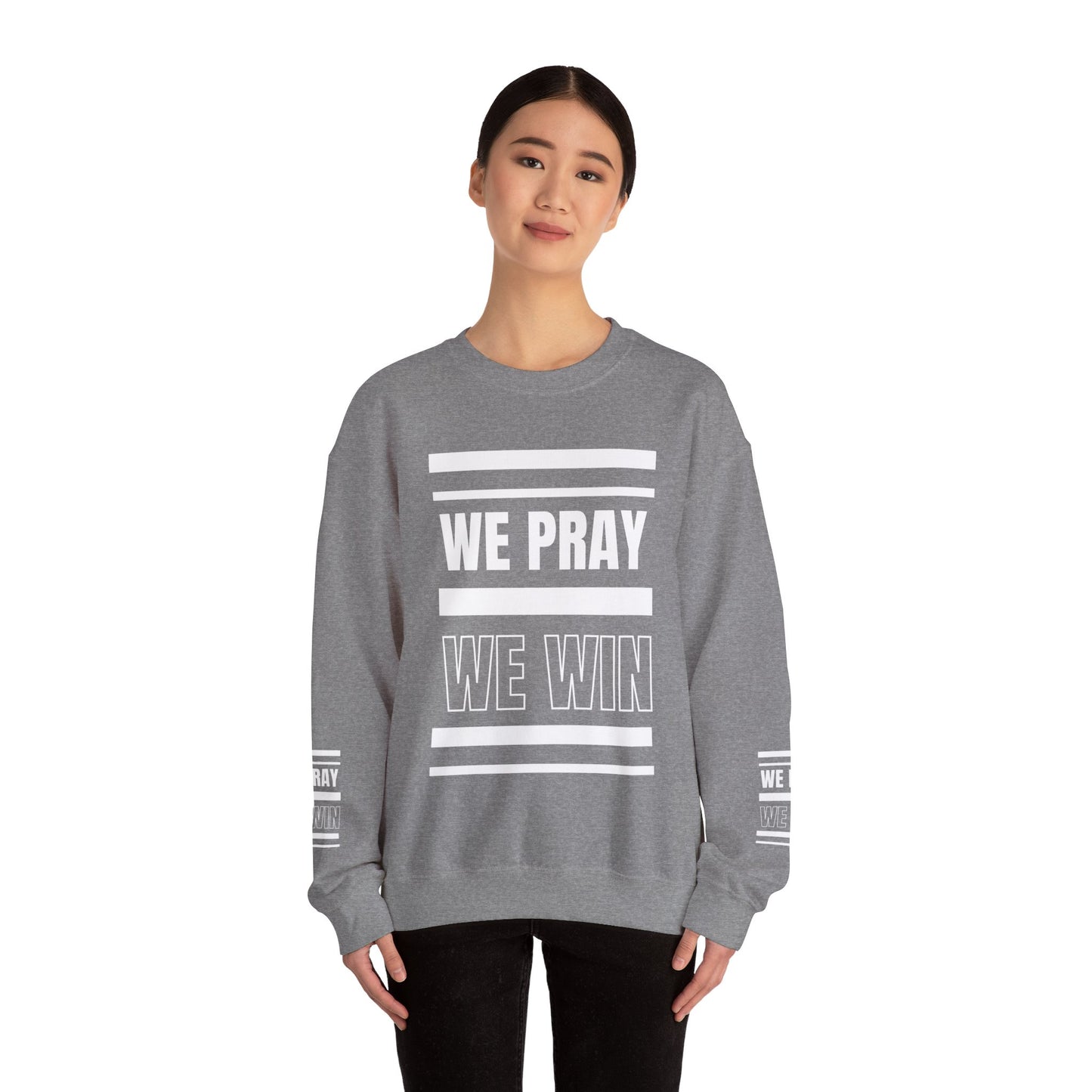 Inspirational 'WE PRAY WE WIN' Logo Crewneck Sweatshirt™ by Novelty Wonders