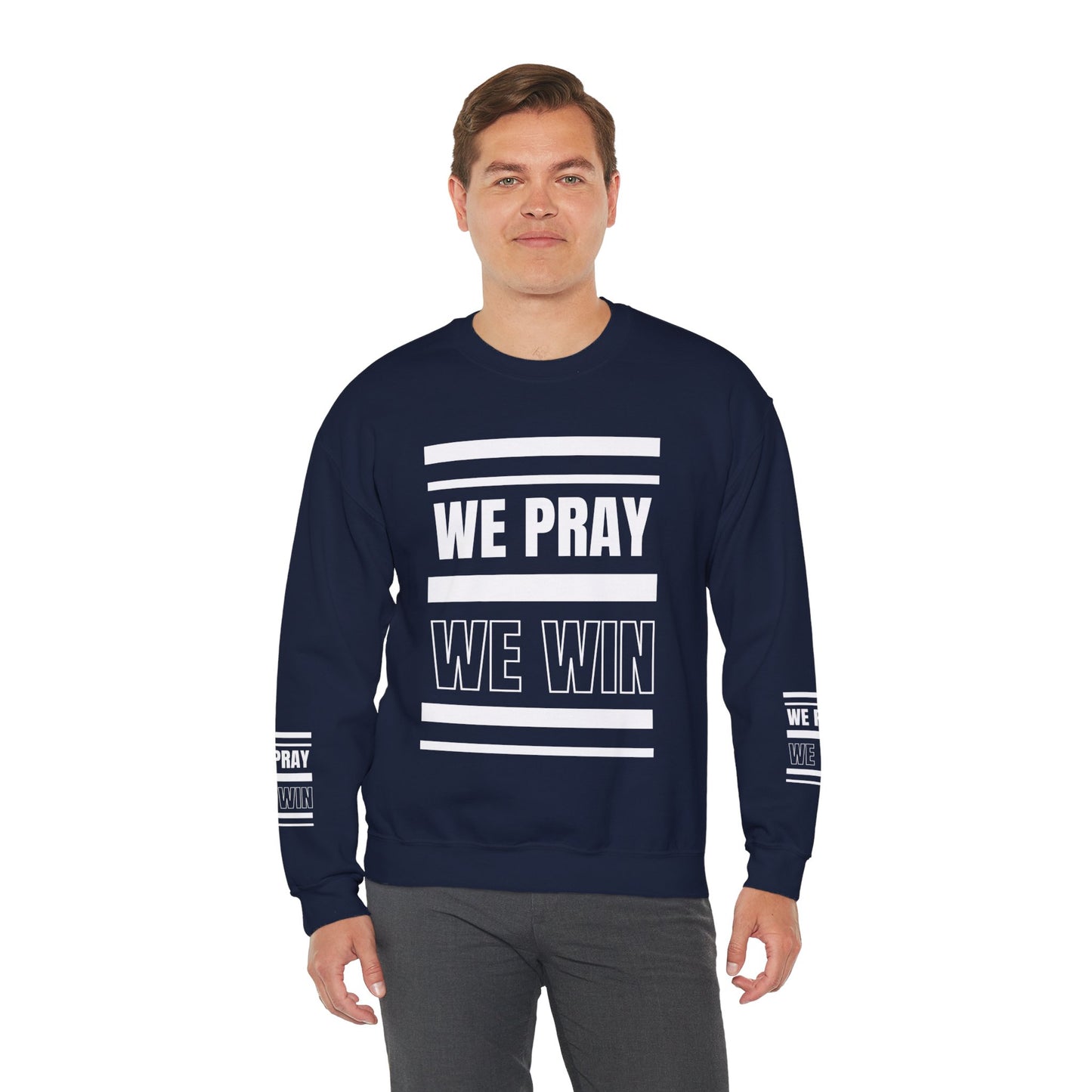 Inspirational 'WE PRAY WE WIN' Logo Crewneck Sweatshirt™ by Novelty Wonders