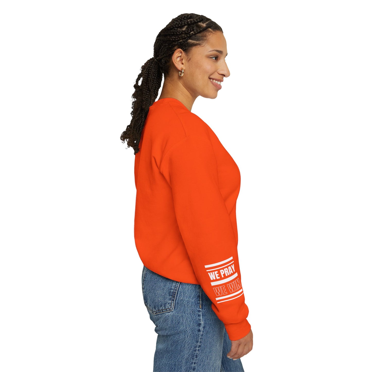 Inspirational 'WE PRAY WE WIN' Logo Crewneck Sweatshirt™ by Novelty Wonders