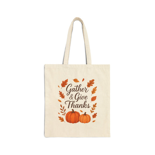 Gather & Give Thanks Pumpkin™ Cotton Canvas Tote Bag | Fall & Thanksgiving Reusable Essentials Bag