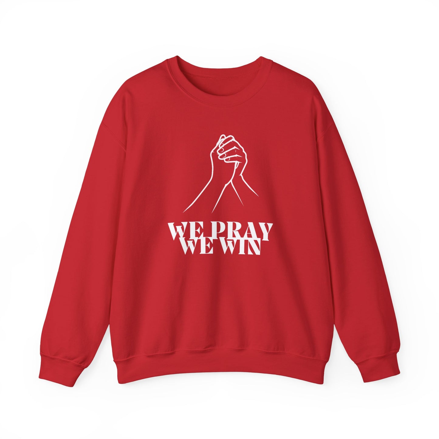 Inspirational 'WE PRAY WE WIN' Praying Hands™ Crewneck Sweatshirt by Novelty Wonders