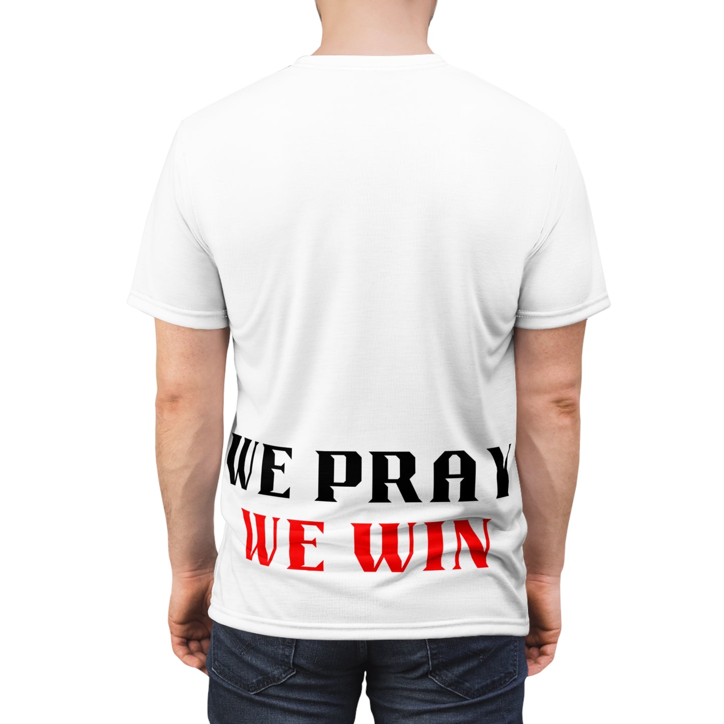 Inspirational 'WE PRAY WE WIN' Signature T-Shirt by Novelty Wonders