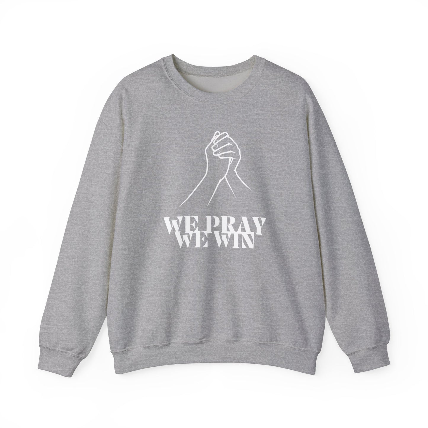 Inspirational 'WE PRAY WE WIN' Praying Hands™ Crewneck Sweatshirt by Novelty Wonders