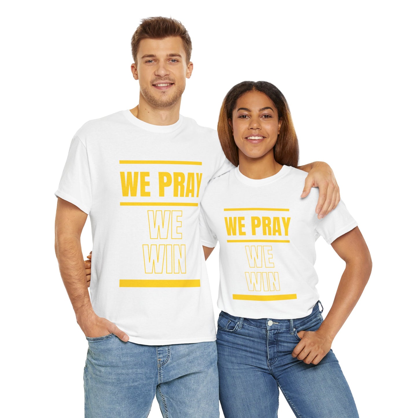 Inspirational 'WE PRAY WE WIN' Heavy Cotton T-Shirt™ by Novelty Wonders