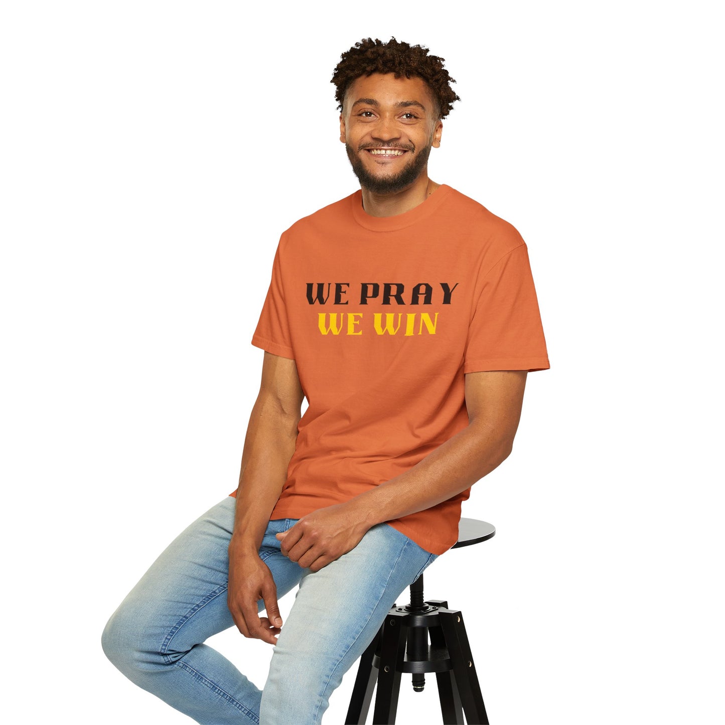 Inspirational 'WE PRAY WE WIN' Garment-Dyed T-Shirt by Novelty Wonders