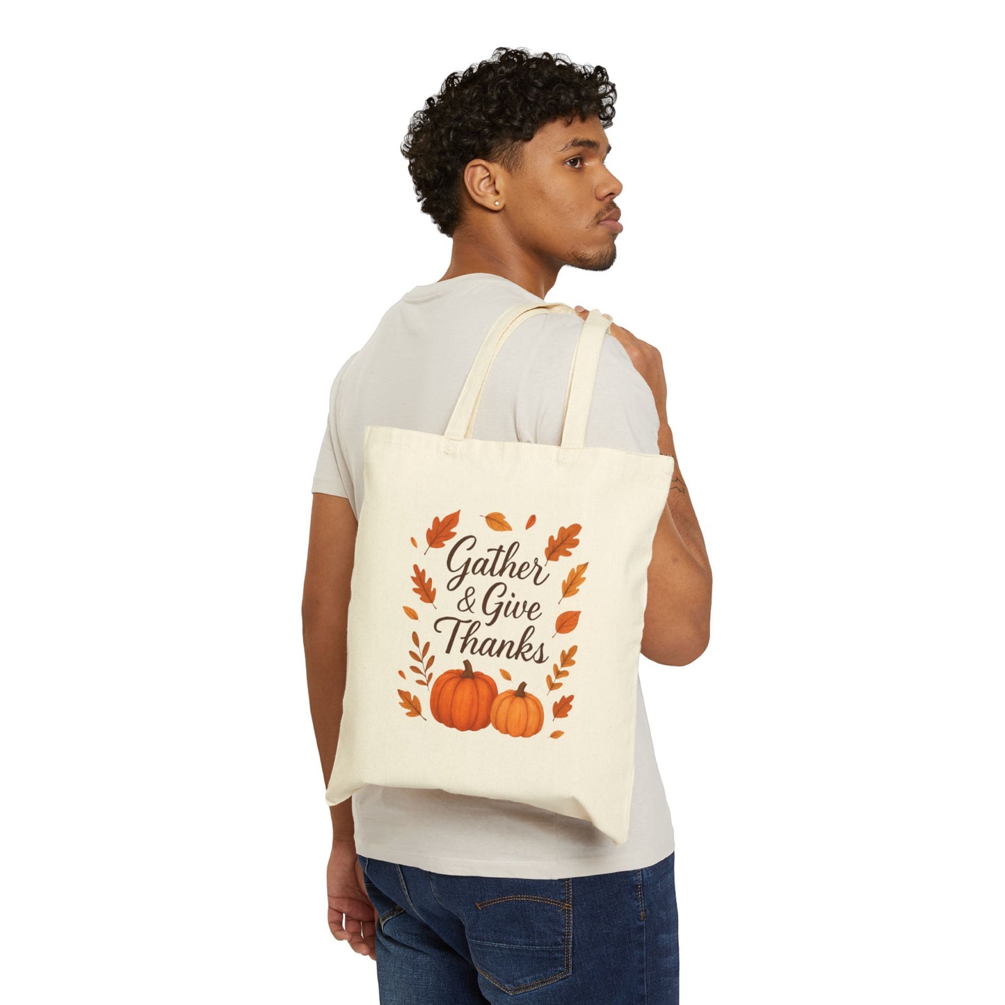 Gather & Give Thanks Pumpkin™ Cotton Canvas Tote Bag | Fall & Thanksgiving Reusable Essentials Bag