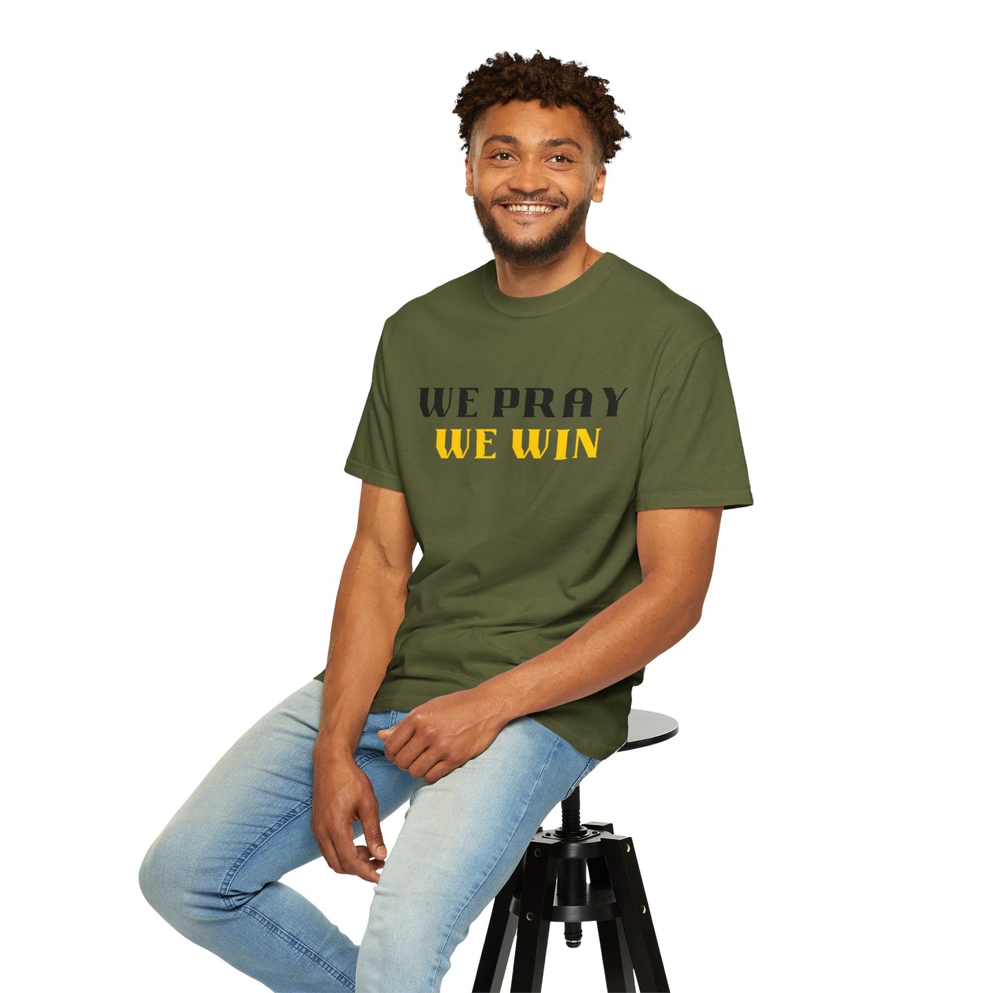 Inspirational 'WE PRAY WE WIN' Garment-Dyed T-Shirt by Novelty Wonders