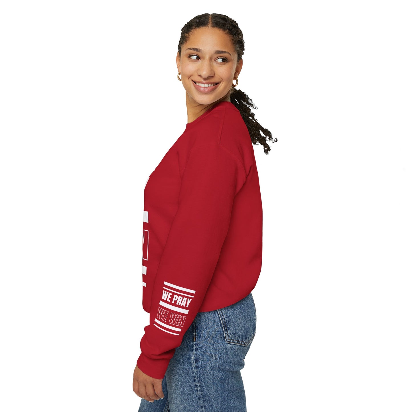 Inspirational 'WE PRAY WE WIN' Logo Crewneck Sweatshirt™ by Novelty Wonders