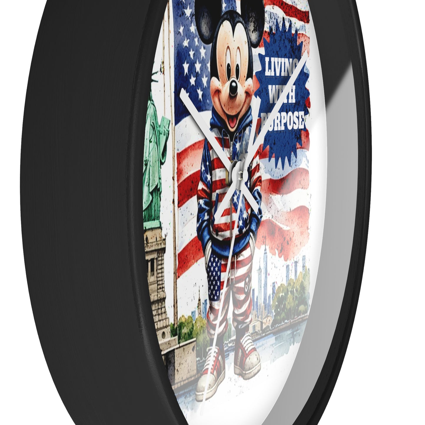 Patriotic Mickey Mouse 'Living With Purpose' Wall Clock - Statue of Liberty & American Flag Design by Novelty Wonders