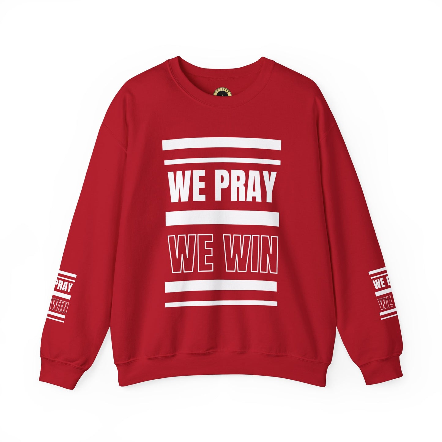 Inspirational 'WE PRAY WE WIN' Logo Crewneck Sweatshirt™ by Novelty Wonders