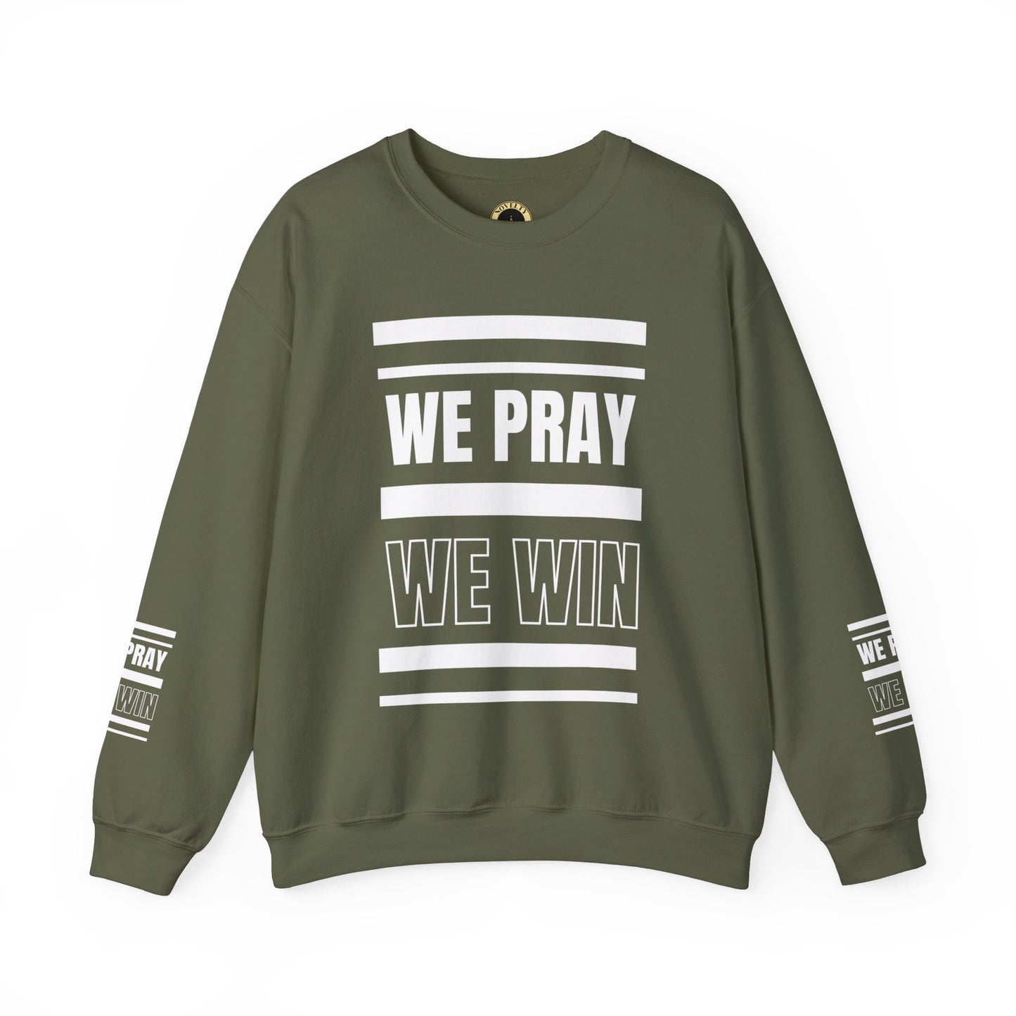 Inspirational 'WE PRAY WE WIN' Logo Crewneck Sweatshirt™ by Novelty Wonders