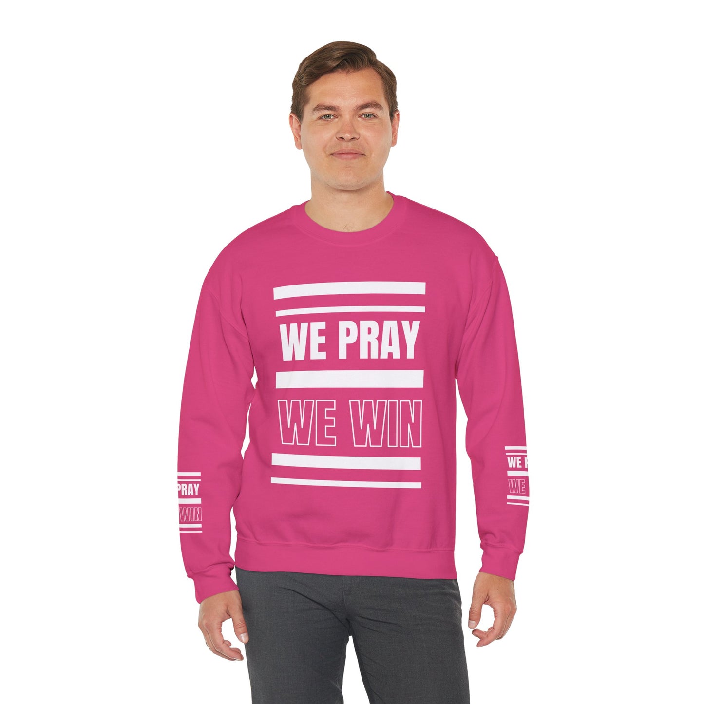 Inspirational 'WE PRAY WE WIN' Logo Crewneck Sweatshirt™ by Novelty Wonders