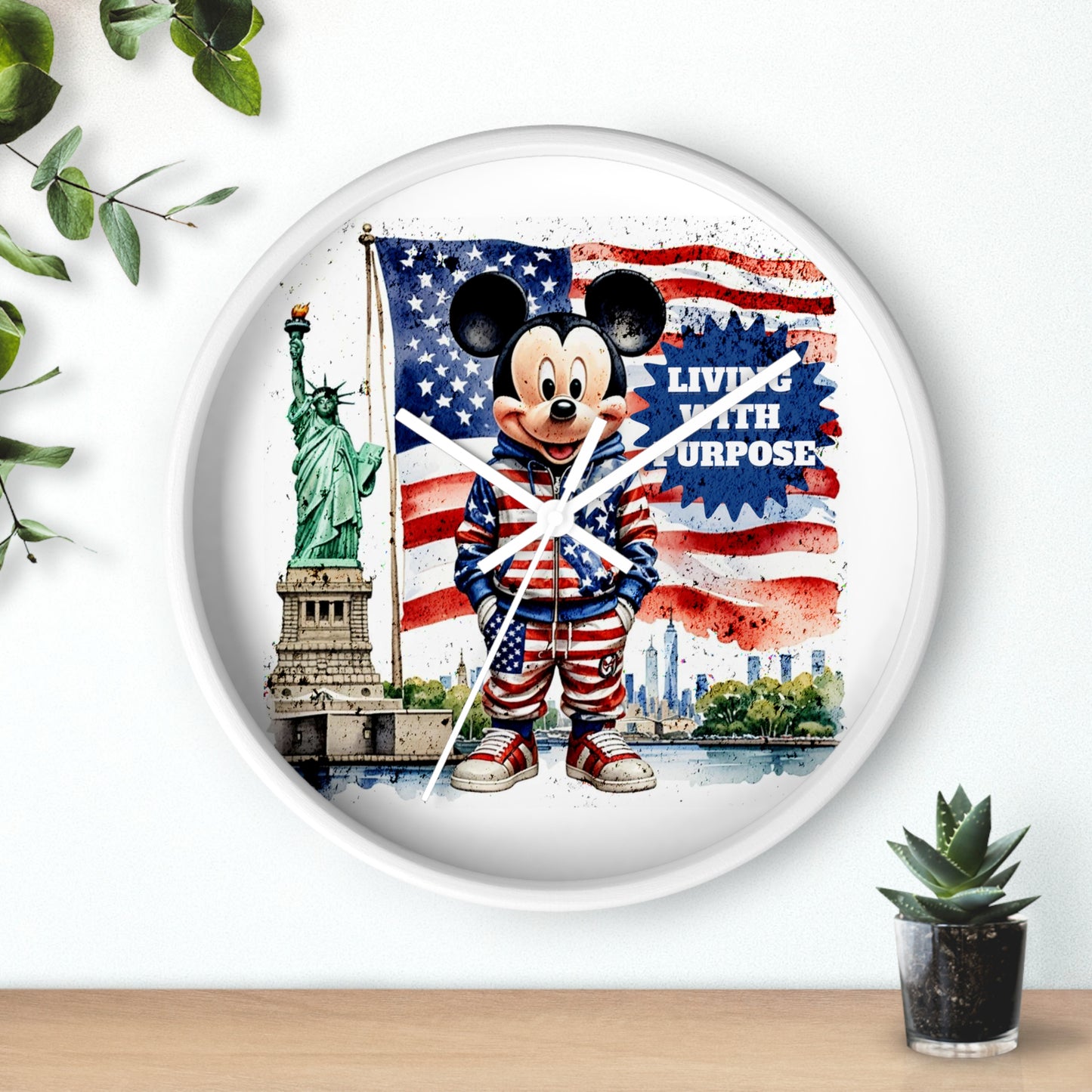 Patriotic Mickey Mouse 'Living With Purpose' Wall Clock - Statue of Liberty & American Flag Design by Novelty Wonders