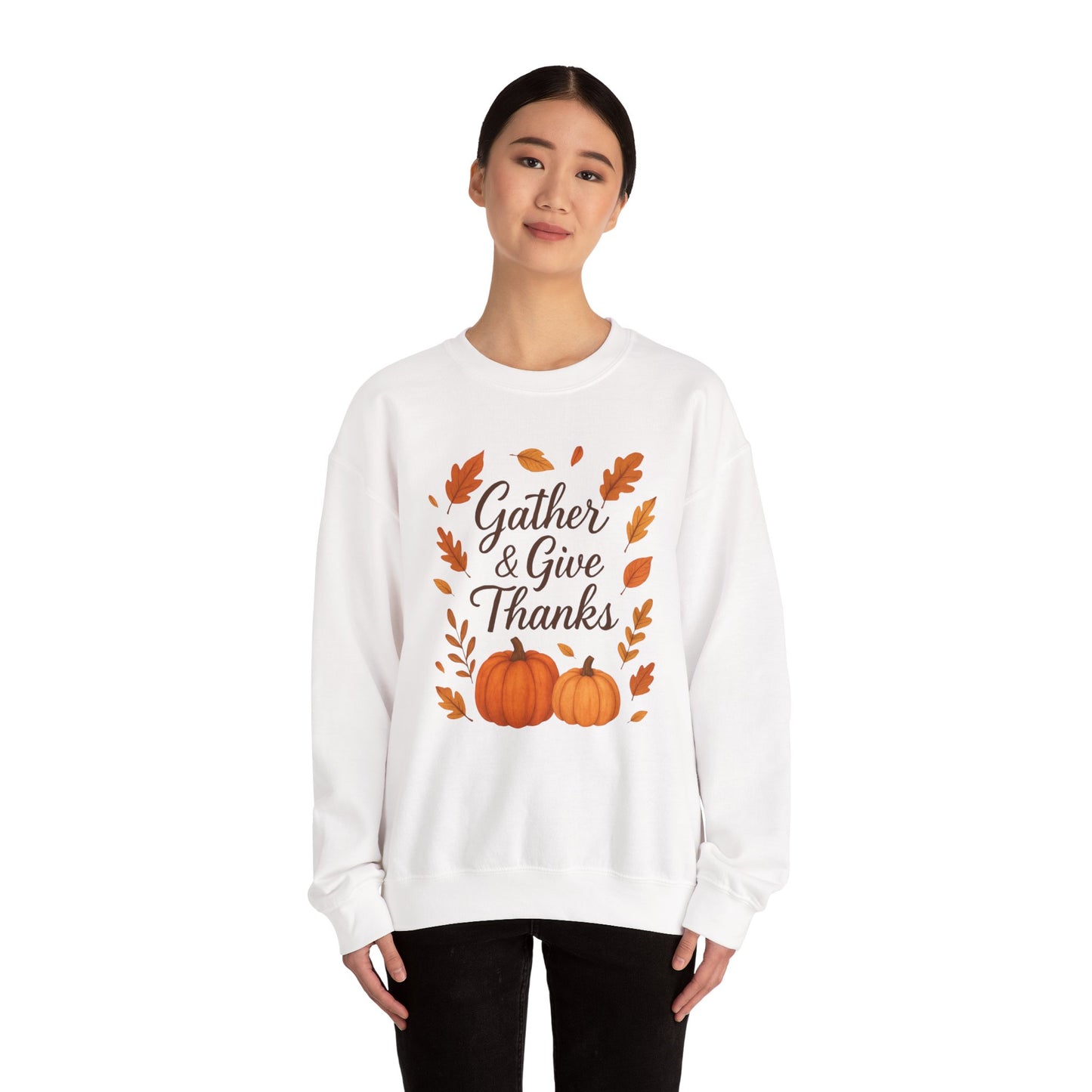 Gather & Give Thanks Pumpkin™ Crewneck Sweatshirt | Unisex Long Sleeve Thanksgiving Apparel