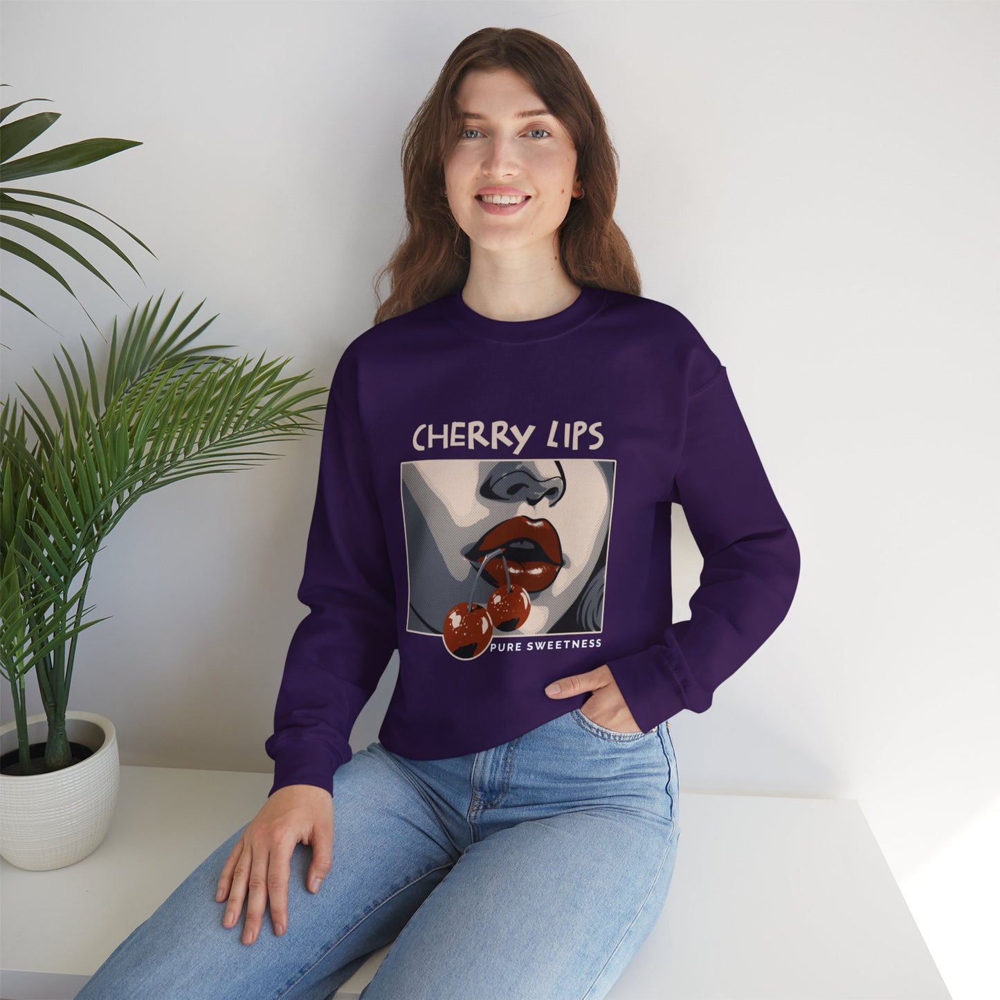 Retro Style 'CHERRY LIPS' Crewneck Sweatshirt™ by Novelty Wonders