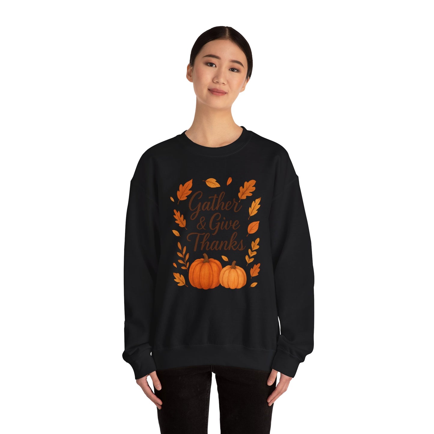 Gather & Give Thanks Pumpkin™ Crewneck Sweatshirt | Unisex Long Sleeve Thanksgiving Apparel