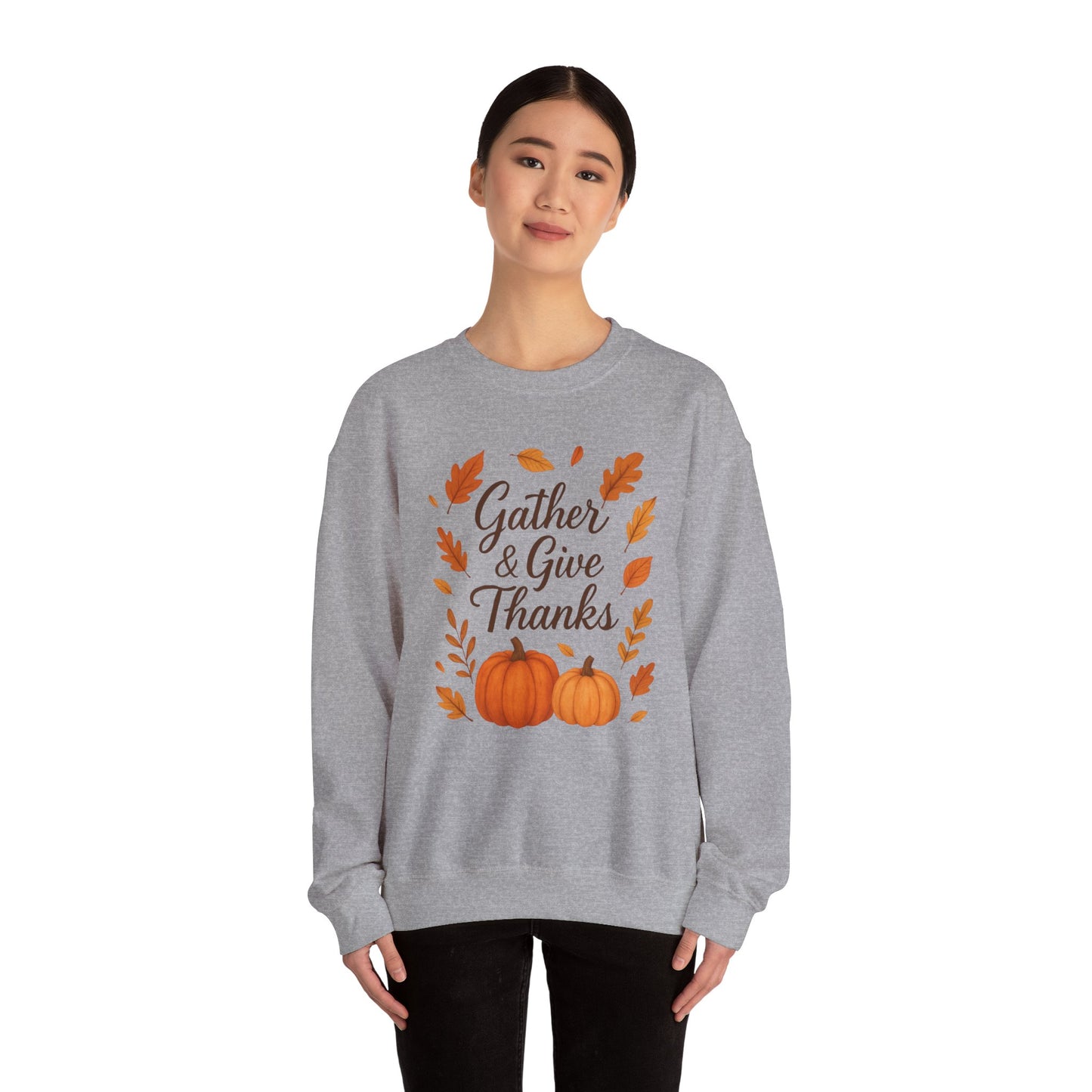 Gather & Give Thanks Pumpkin™ Crewneck Sweatshirt | Unisex Long Sleeve Thanksgiving Apparel