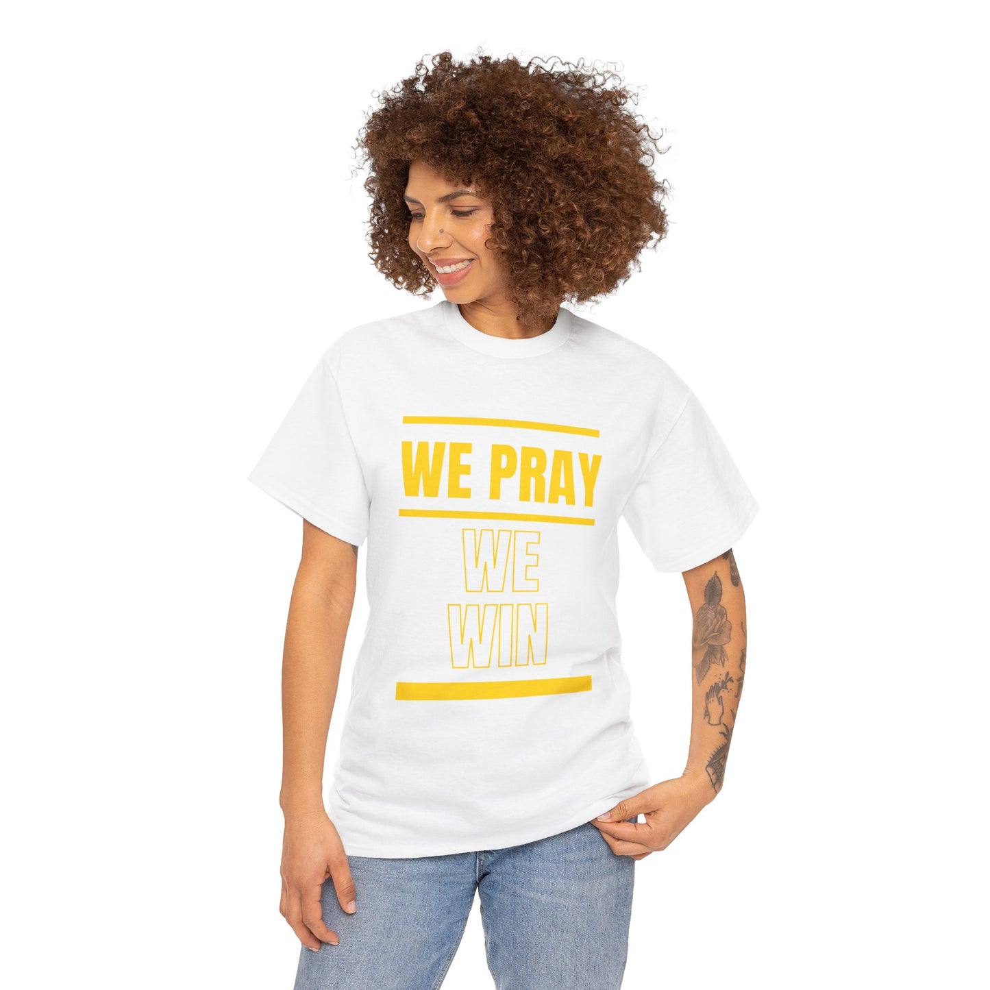 Inspirational 'WE PRAY WE WIN' Heavy Cotton T-Shirt™ by Novelty Wonders