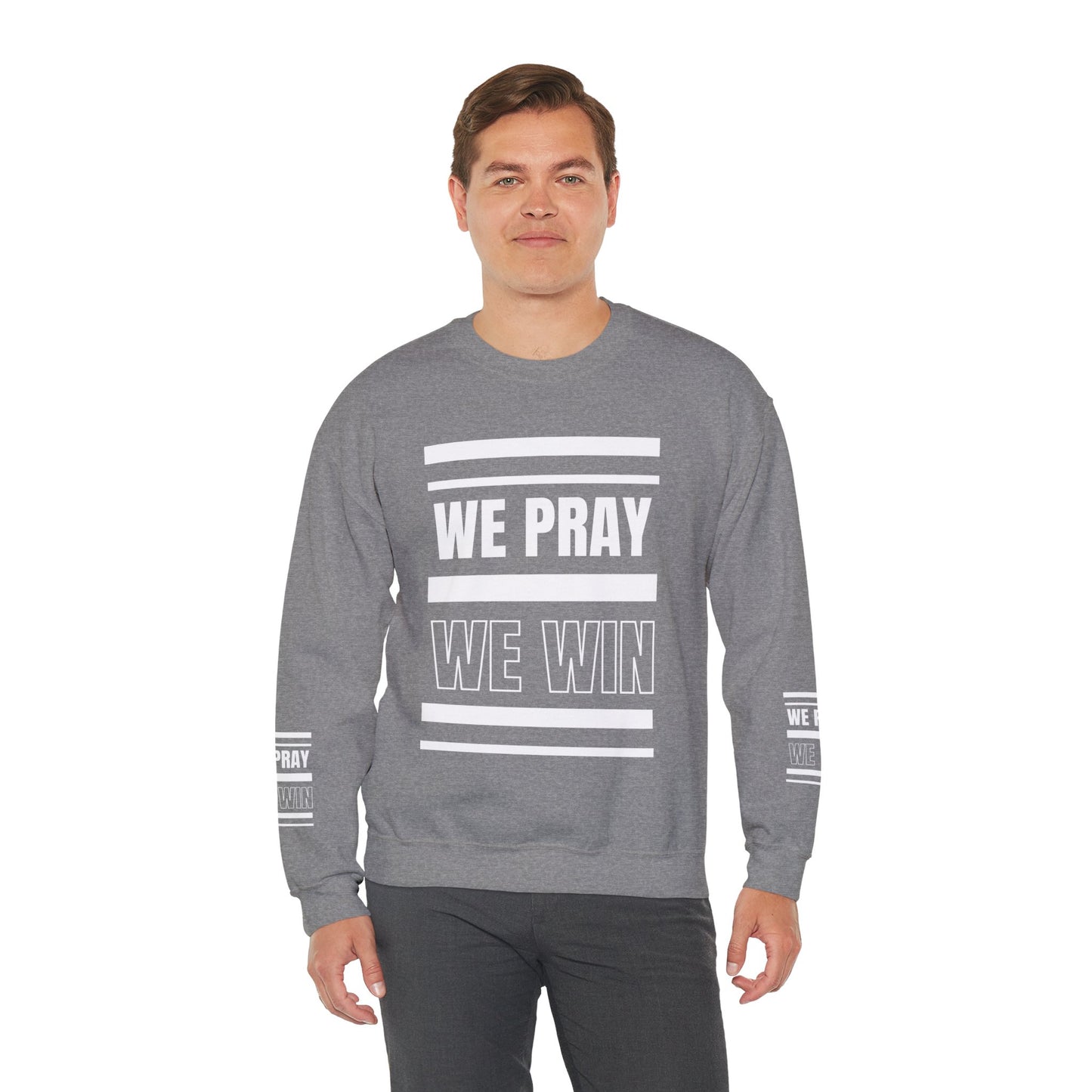 Inspirational 'WE PRAY WE WIN' Logo Crewneck Sweatshirt™ by Novelty Wonders