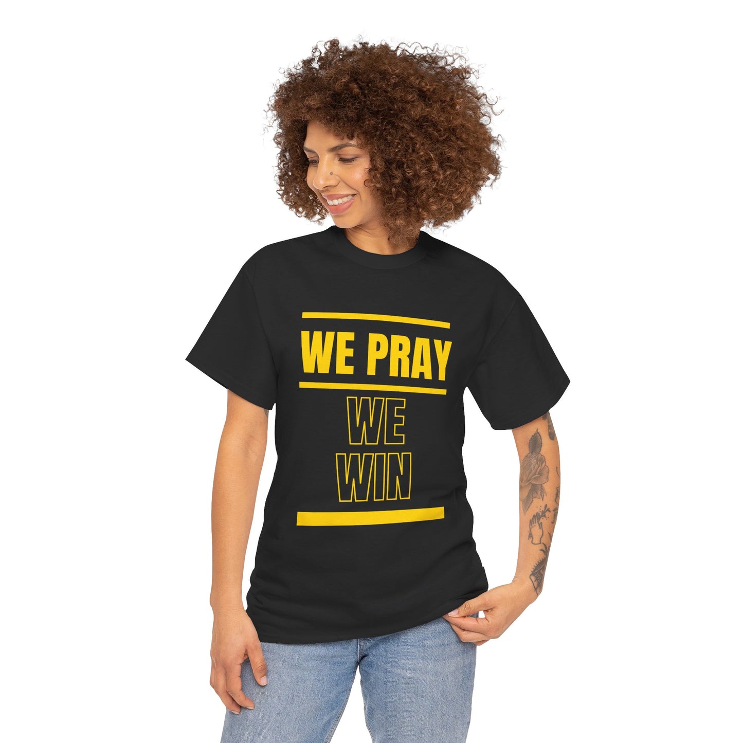 Inspirational 'WE PRAY WE WIN' Heavy Cotton T-Shirt™ by Novelty Wonders