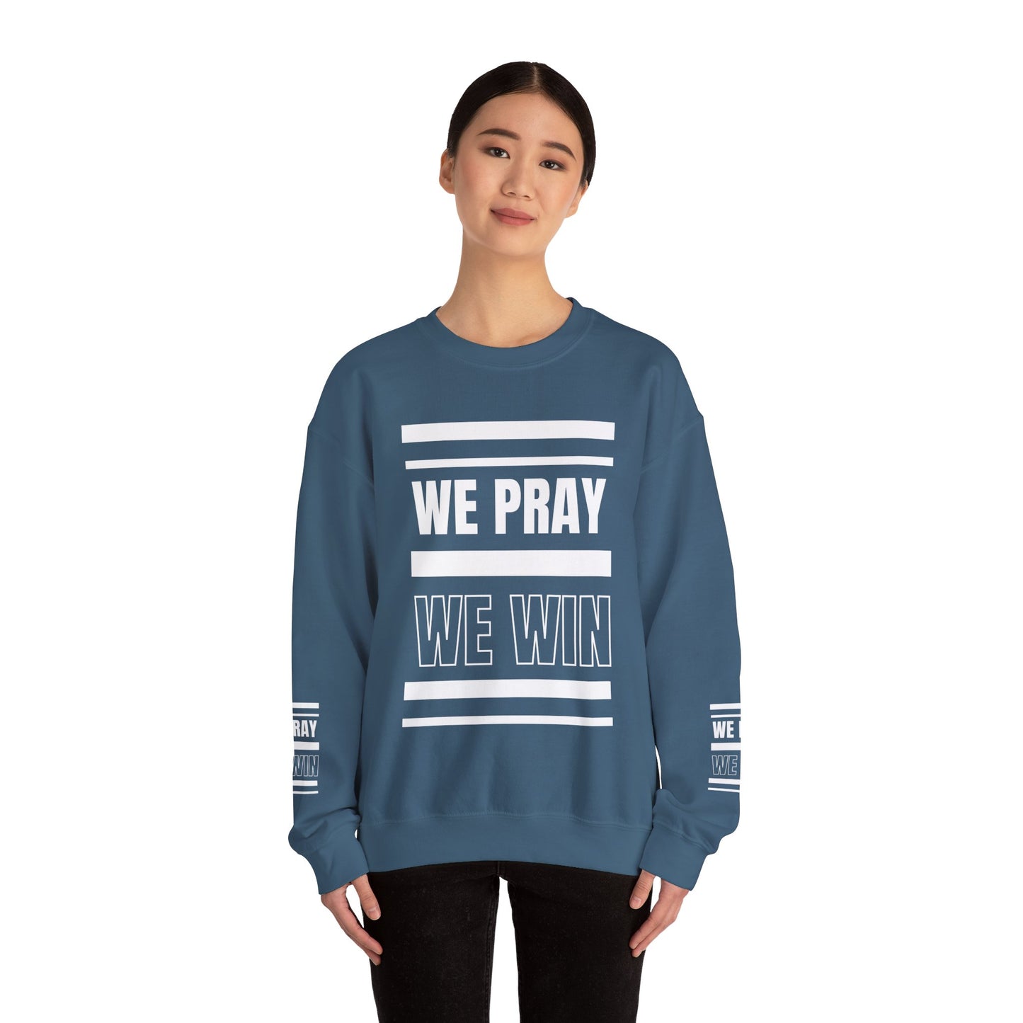 Inspirational 'WE PRAY WE WIN' Logo Crewneck Sweatshirt™ by Novelty Wonders