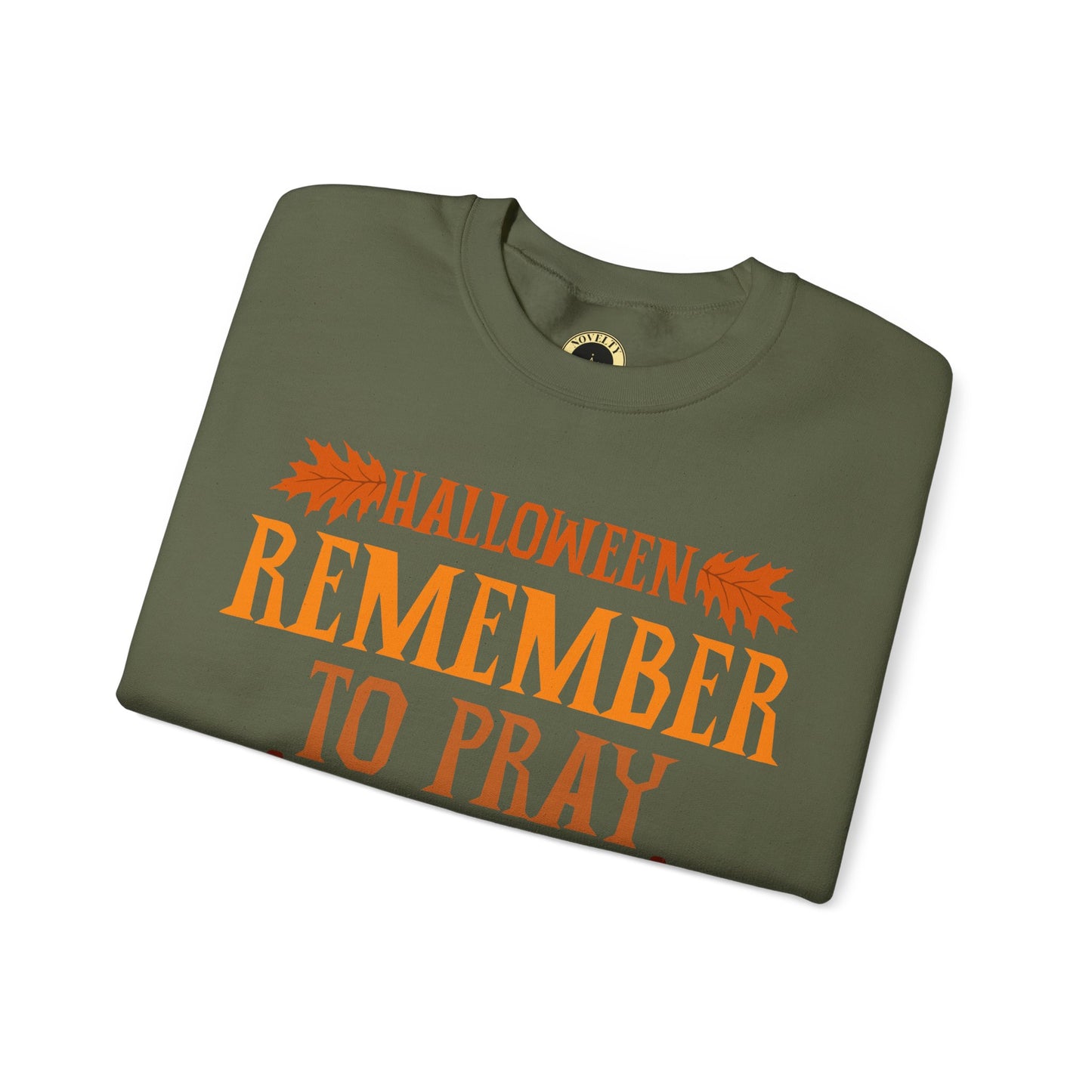 Halloween Pumpkin Pray Unisex Sweatshirt, Military Green - 'Remember To Pray On This Day', Adults, Size: Small