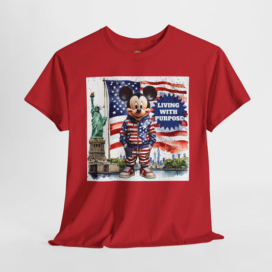 Patriotic Mickey Mouse T-Shirt - Living With Purpose, Statue of Liberty & American Flag Design, Red