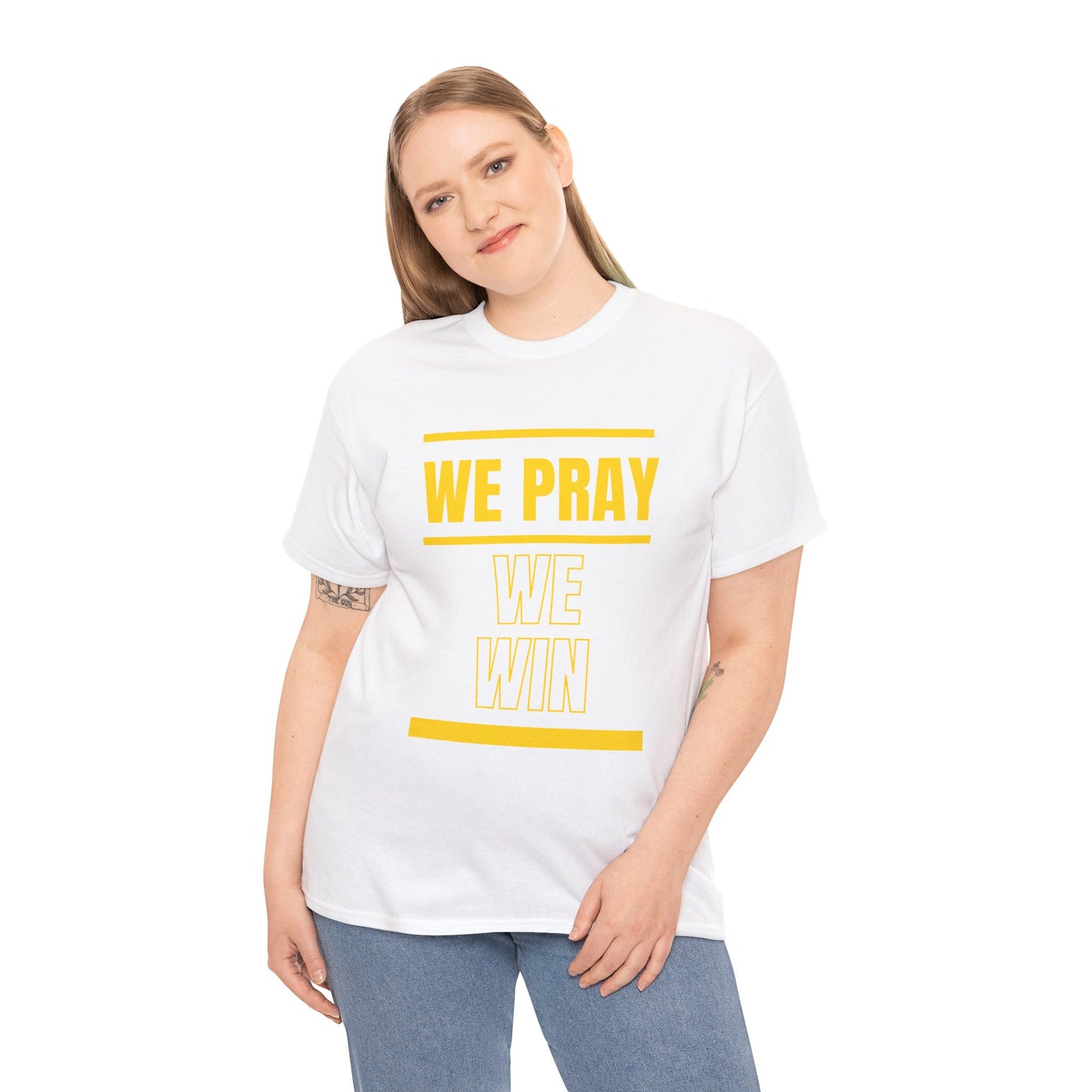 Inspirational 'WE PRAY WE WIN' Heavy Cotton T-Shirt™ by Novelty Wonders