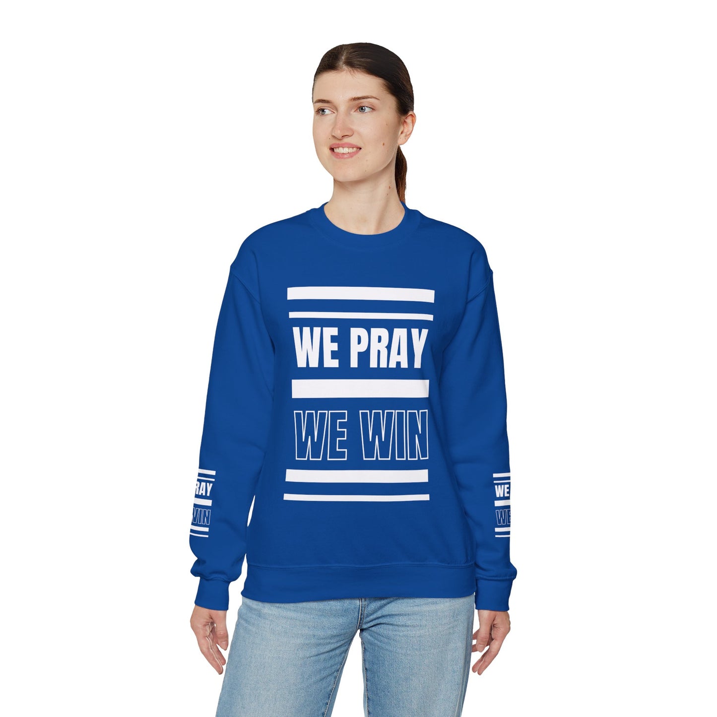 Inspirational 'WE PRAY WE WIN' Logo Crewneck Sweatshirt™ by Novelty Wonders