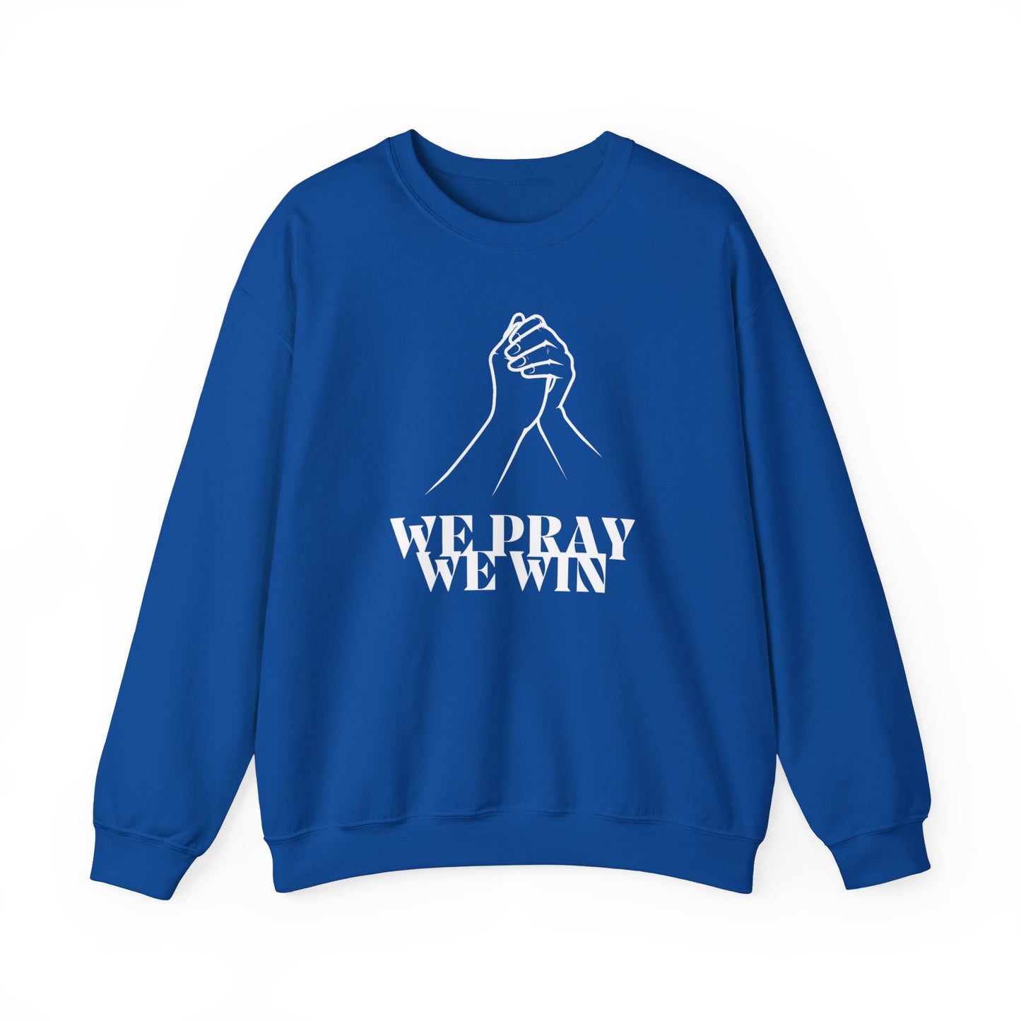 Inspirational 'WE PRAY WE WIN' Praying Hands™ Crewneck Sweatshirt by Novelty Wonders