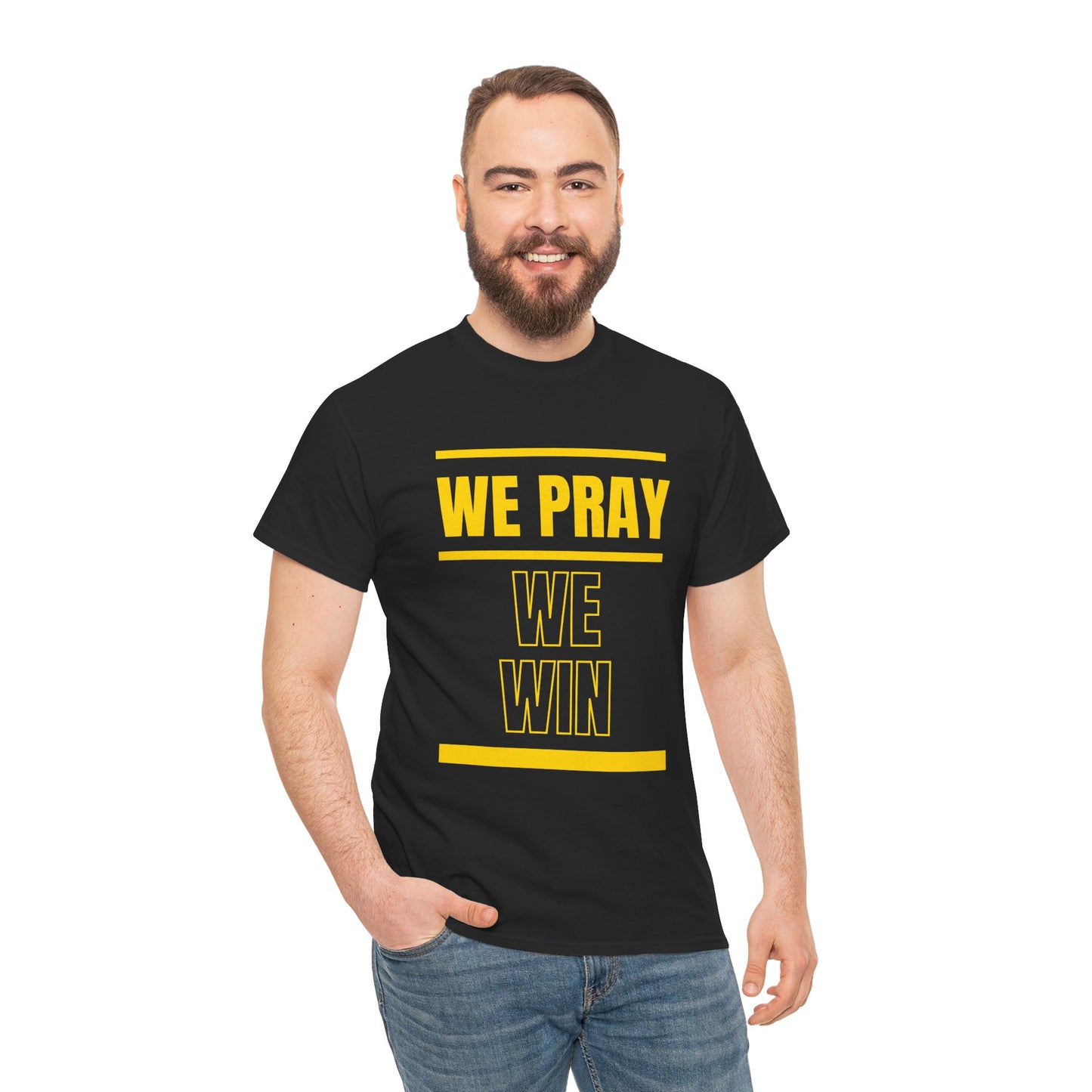 Inspirational 'WE PRAY WE WIN' Heavy Cotton T-Shirt™ by Novelty Wonders