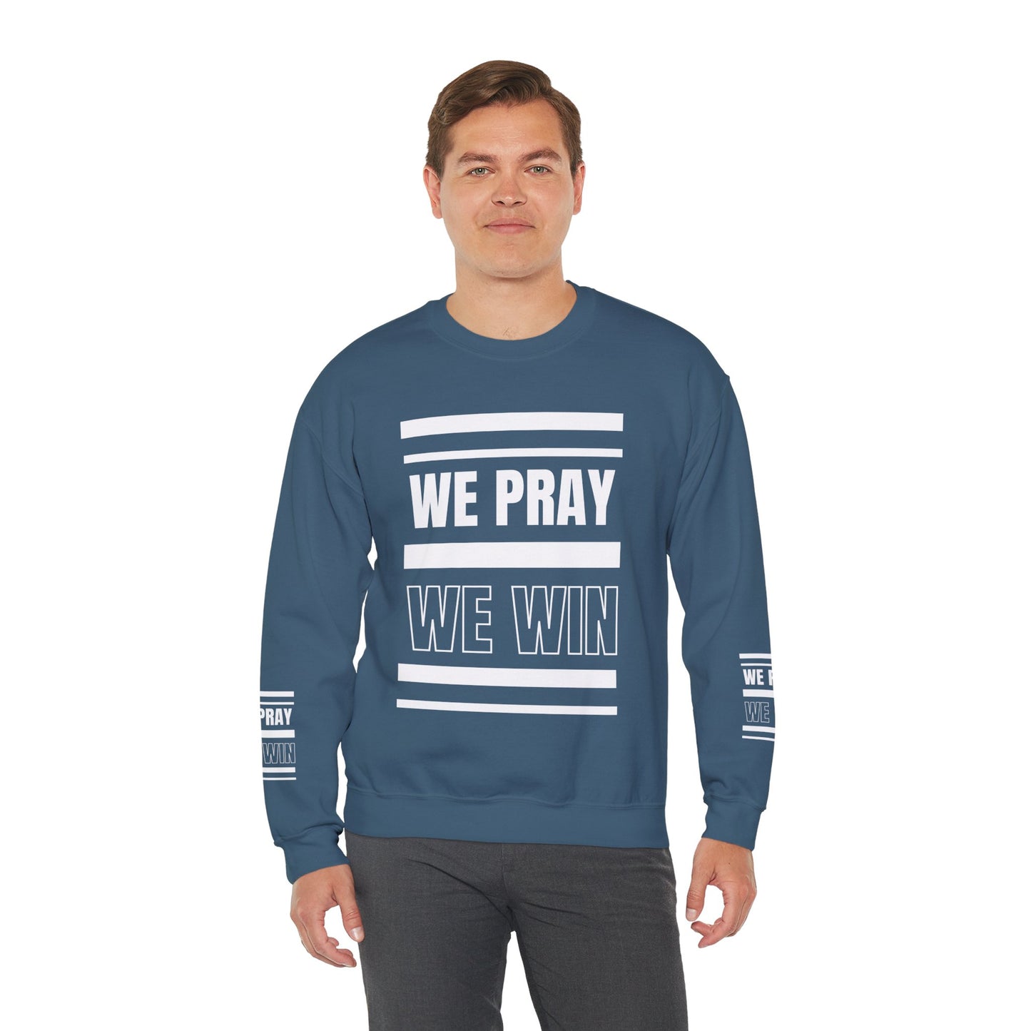 Inspirational 'WE PRAY WE WIN' Logo Crewneck Sweatshirt™ by Novelty Wonders