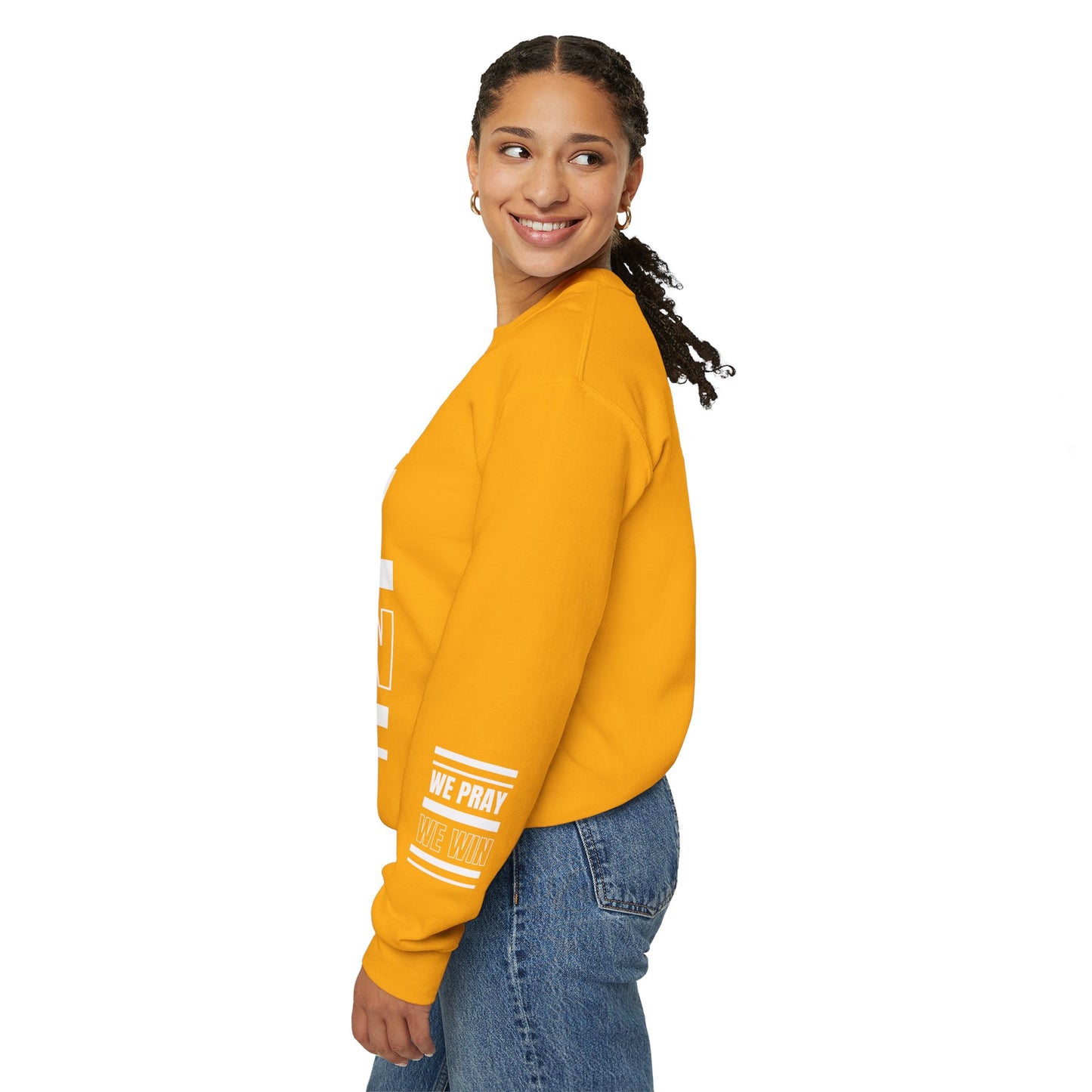 Inspirational 'WE PRAY WE WIN' Logo Crewneck Sweatshirt™ by Novelty Wonders