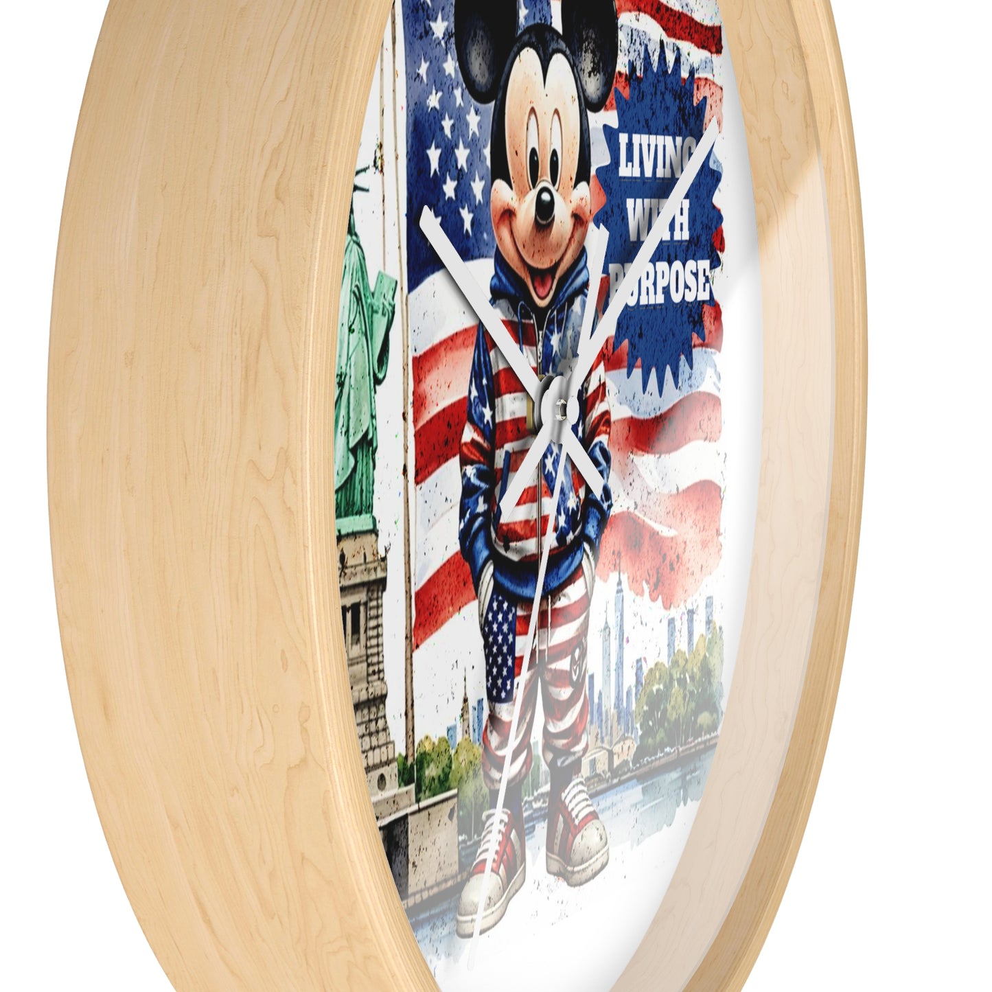 Patriotic Mickey Mouse 'Living With Purpose' Wall Clock - Statue of Liberty & American Flag Design by Novelty Wonders